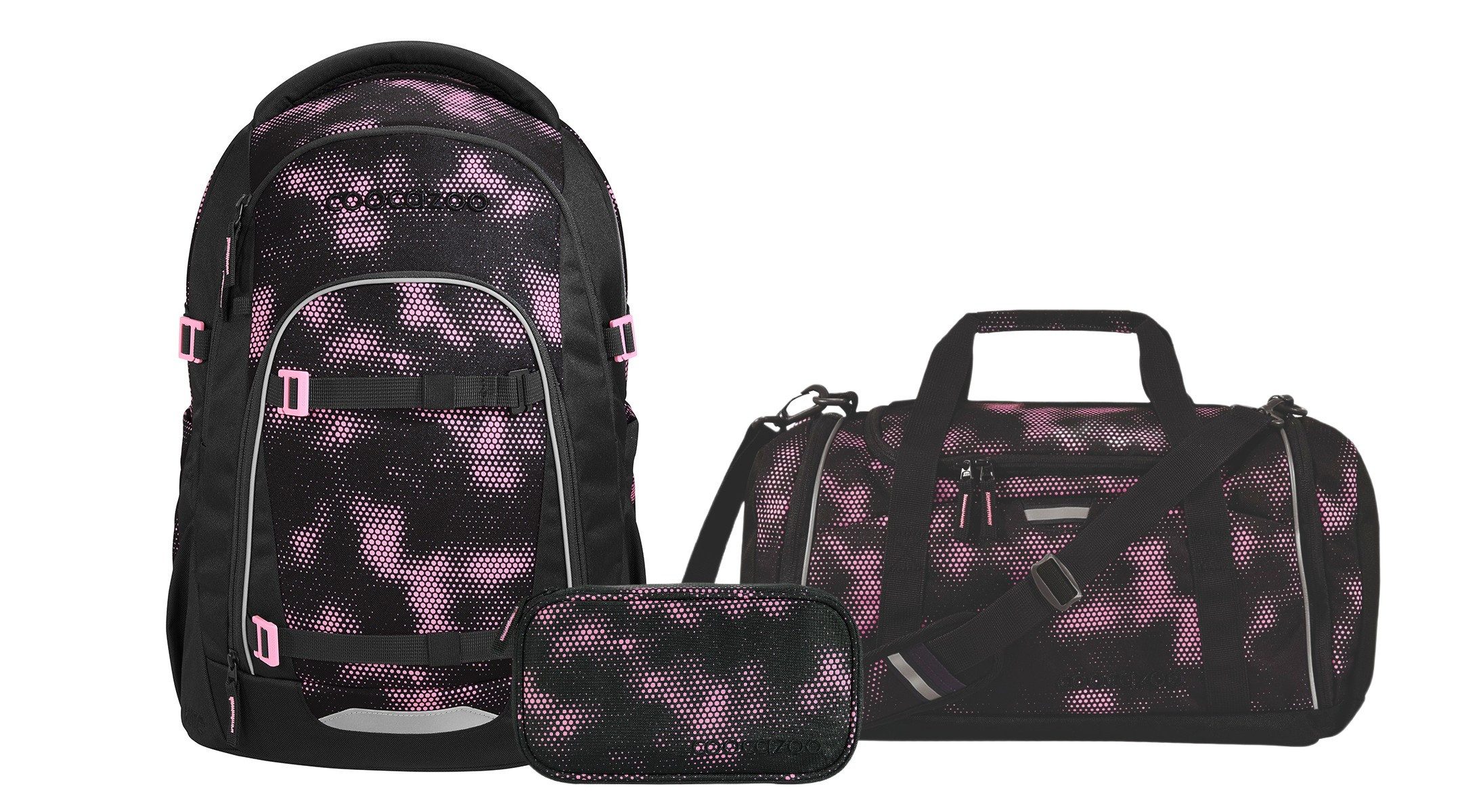 coocazoo Schulranzen Schulrucksack-Set MATE Pink Illusion 3-teilig (3-teilig), ergonomisch, Körpergröße: 135 - 180 cm, Easy-Grow-System
