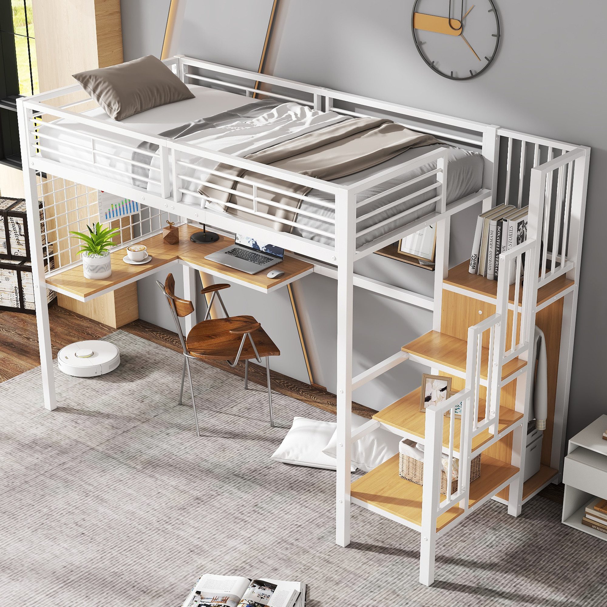 TavilaEcon Hochbett Eisenbett mit Tisch, Kleiderschrank, günstig online kaufen
