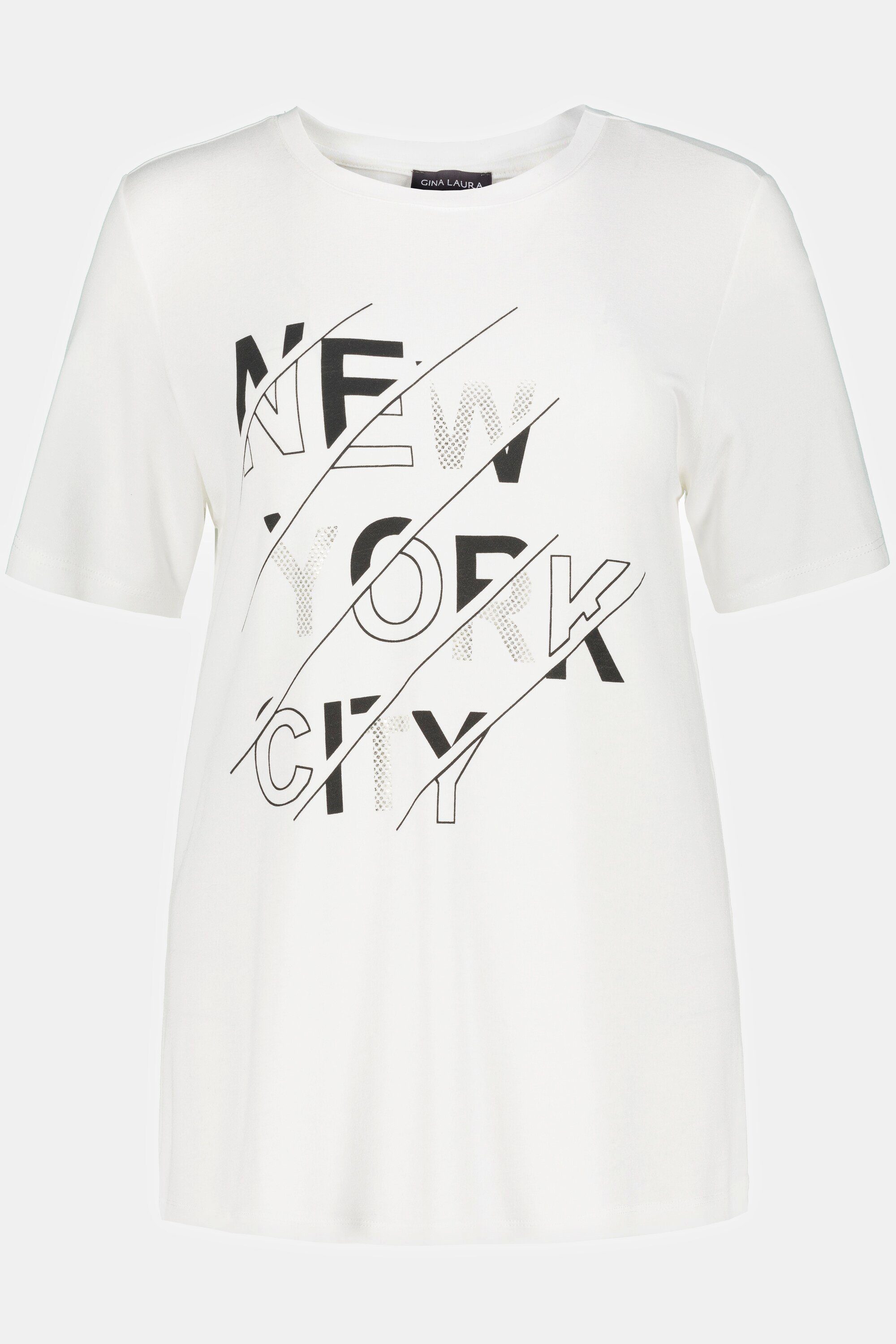 Damen Shirts Gina Laura Rundhalsshirt T-Shirt Identity Motiv New York Rundhals Halbarm