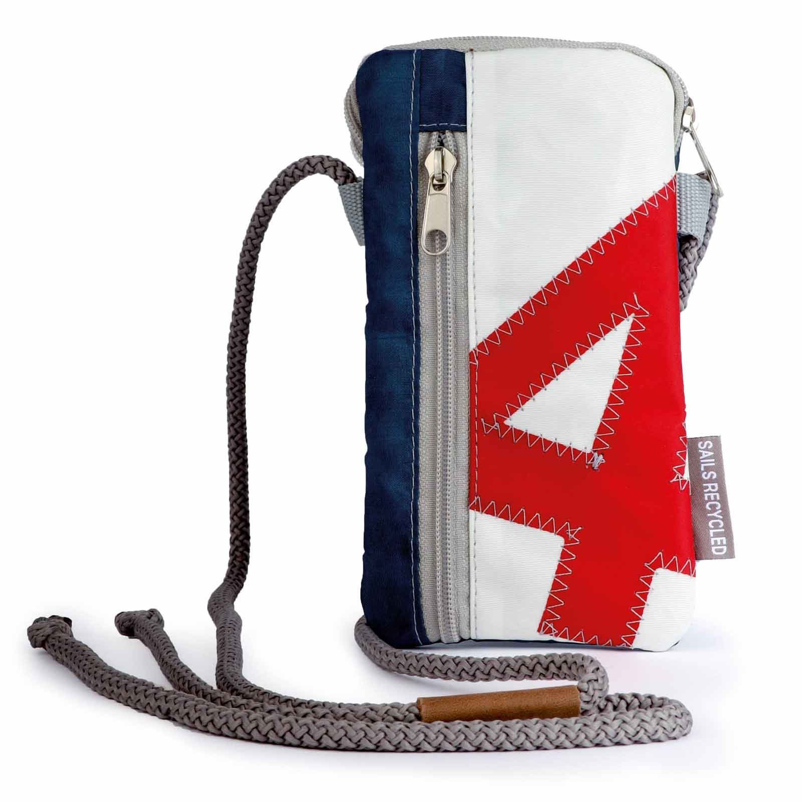 Handytasche Handytasche Nautik Lütt Weiss Blau Zahl Rot aus recyceltem Segeltuch