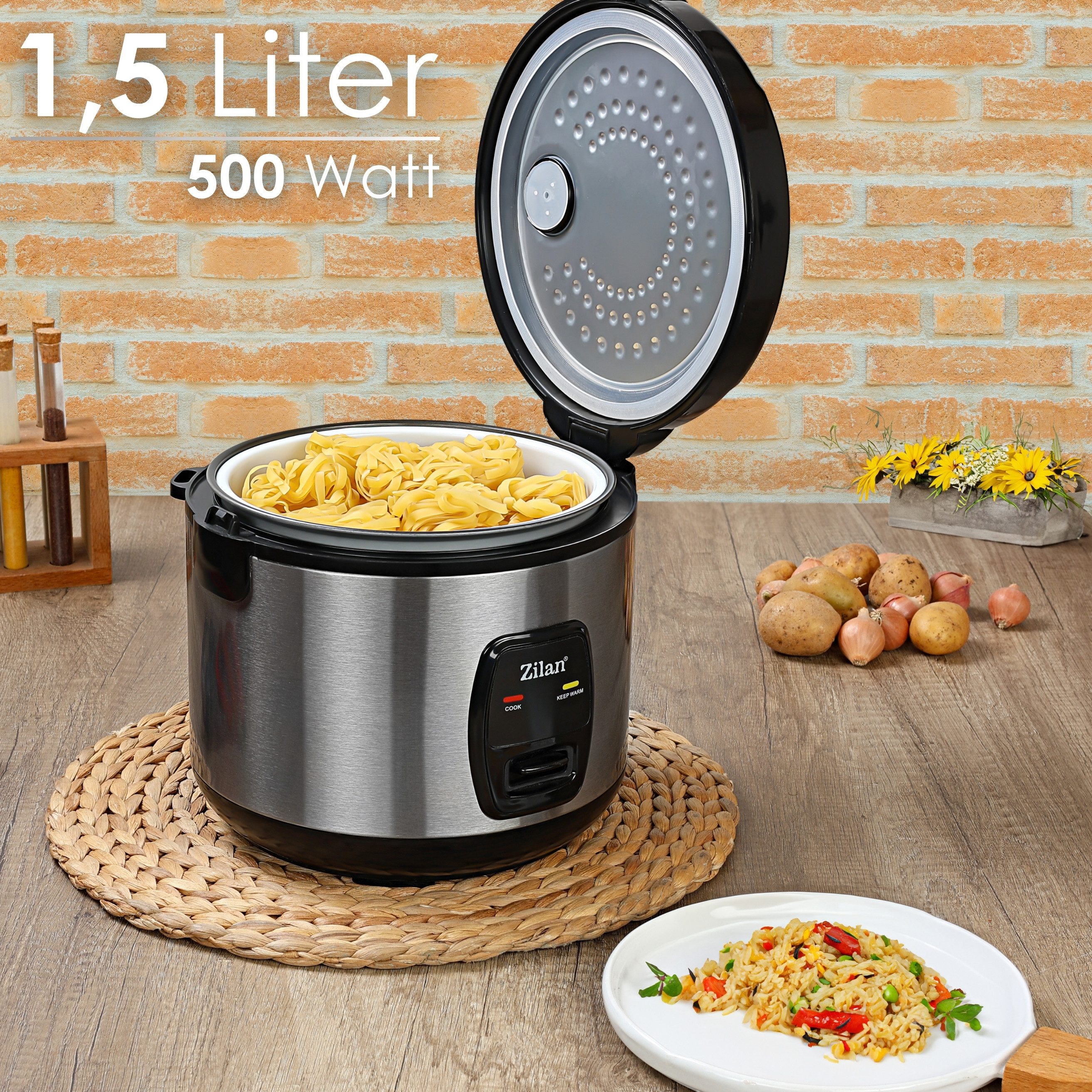 Zilan Reiskocher ZLN-2793, 500 W, Edelstahlgehäuse, Warmhaltefunktion