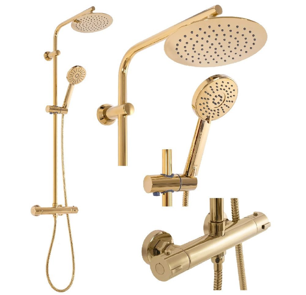 wohnwerk.idee Duschsystem Duschgarnitur mit Thermostat Bliss Matt Gold, 2 Strahlart(en)