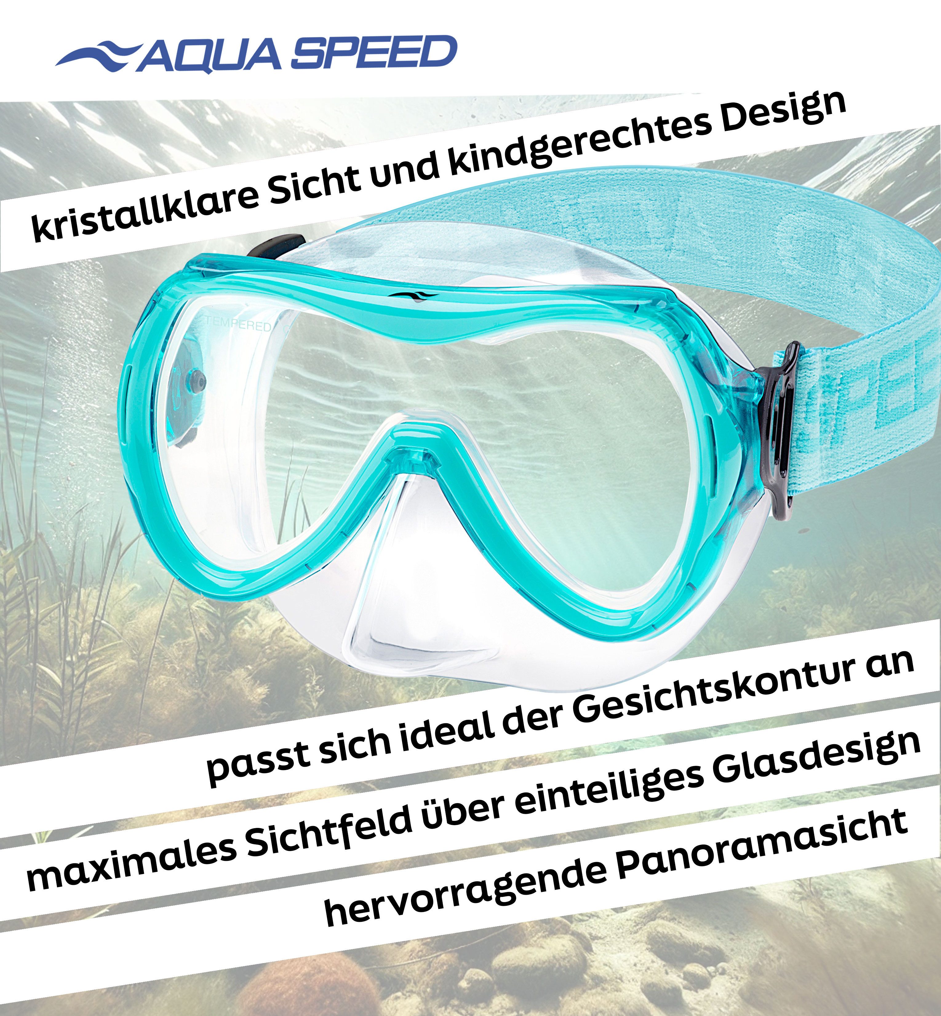 Aqua Speed Schnorchel ALIZE FS Tauchmaske für Kinder Kindertauchmaske Stoffband (Sicher, Bequem und Perfekt für Kleine Unterwasser-Abenteurer), Taucherbrille Kind Stoff-Kopfband Einzellinse
