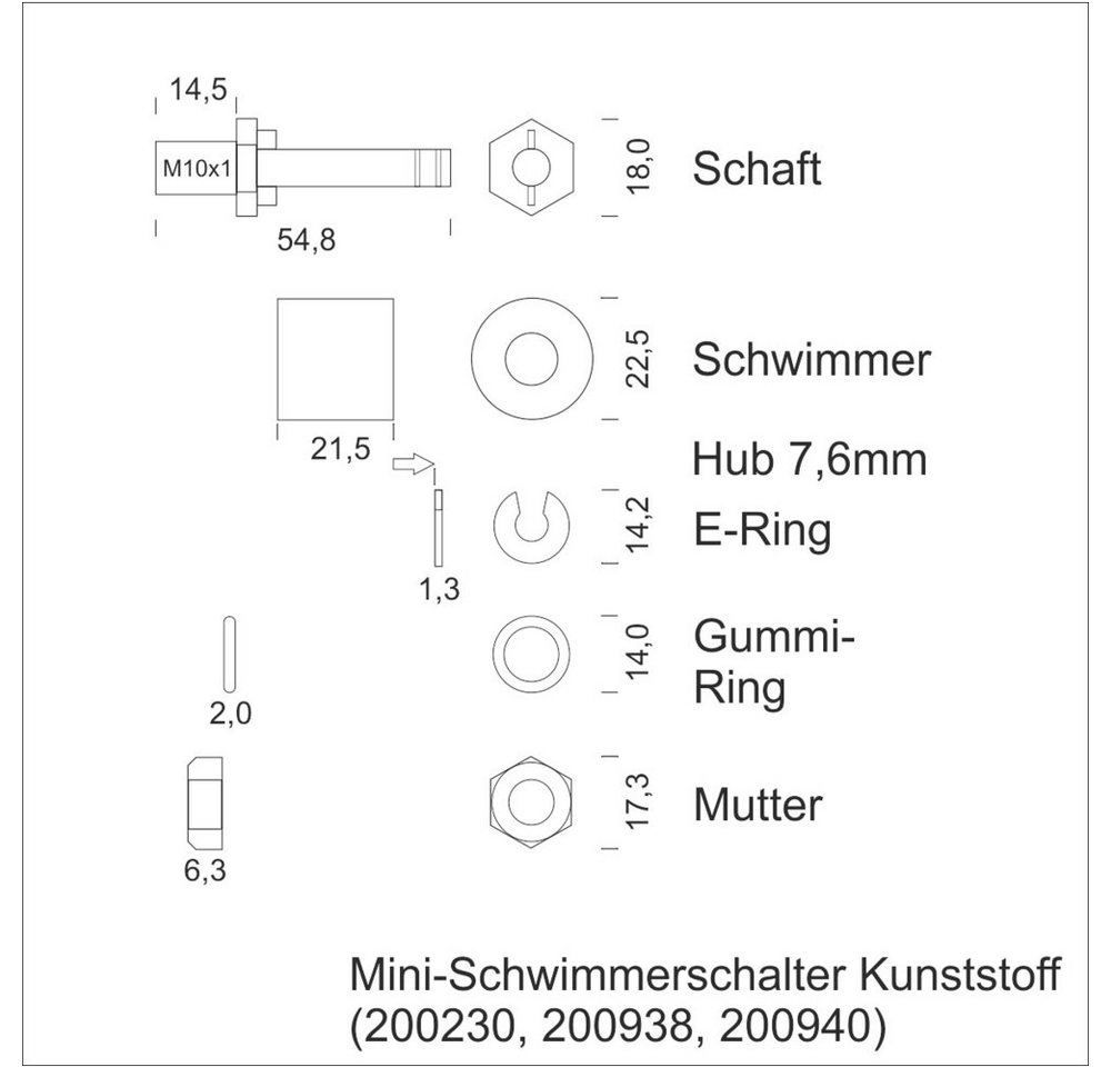 Thumbnail - Elektrotechnik Schabus Schwimmschalter Schabus 200940 Mini-Schwimmerschalter Füllen, Leeren 2.50 m