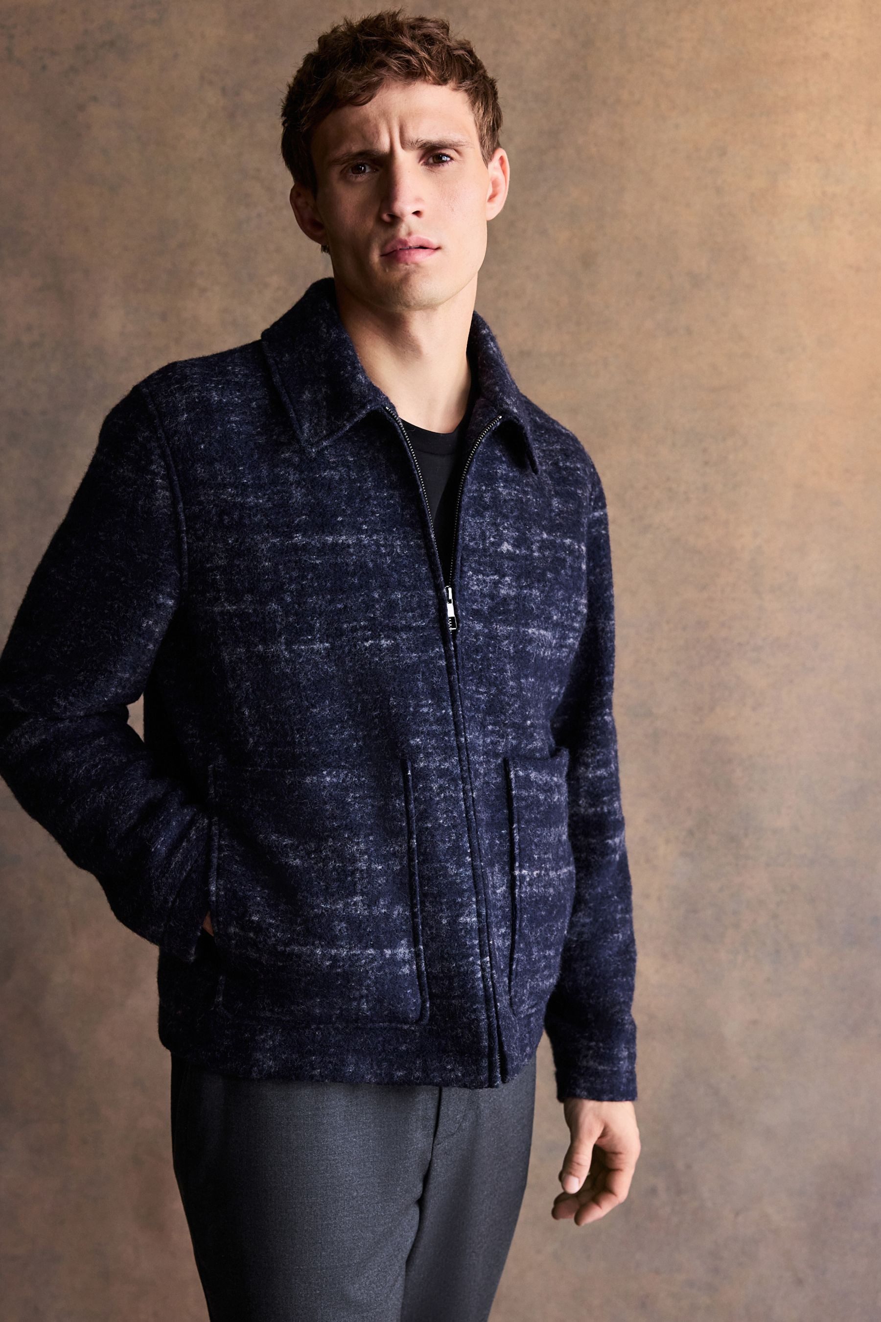 Next Wollmantel Strukturierte Jacke italienischem Stoff (1-tlg)