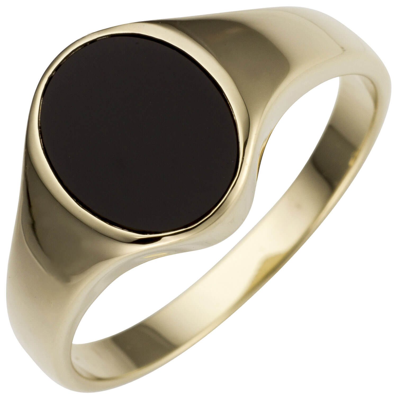 Schmuck Krone Silberring Ring aus 585 Gelbgold mit Onyx schwarz oval, Gold 585