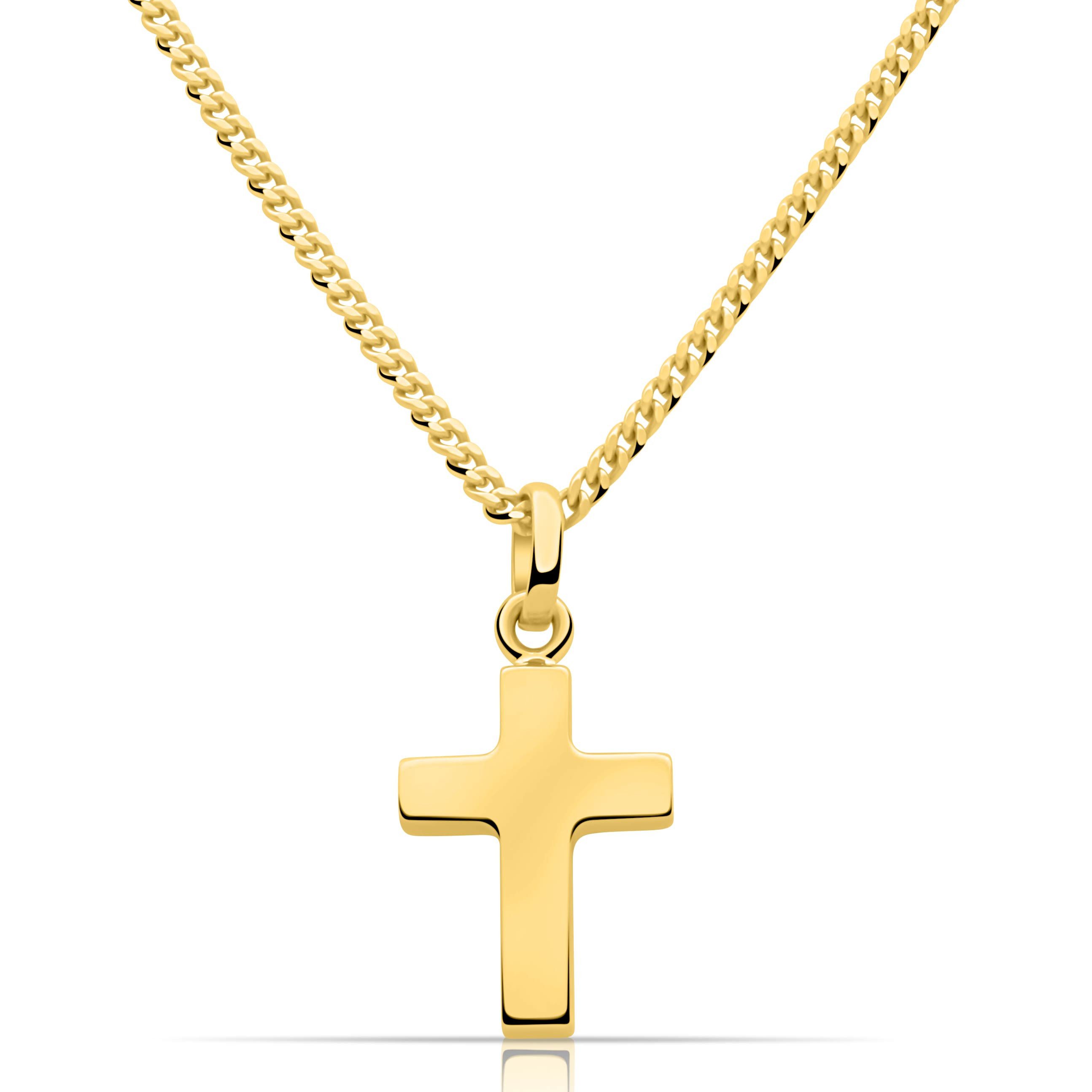 Tony Fein Kette mit Anhänger Kreuz Kette 585er Vergoldet 45 cm, Made in Italy für Damen und Herren