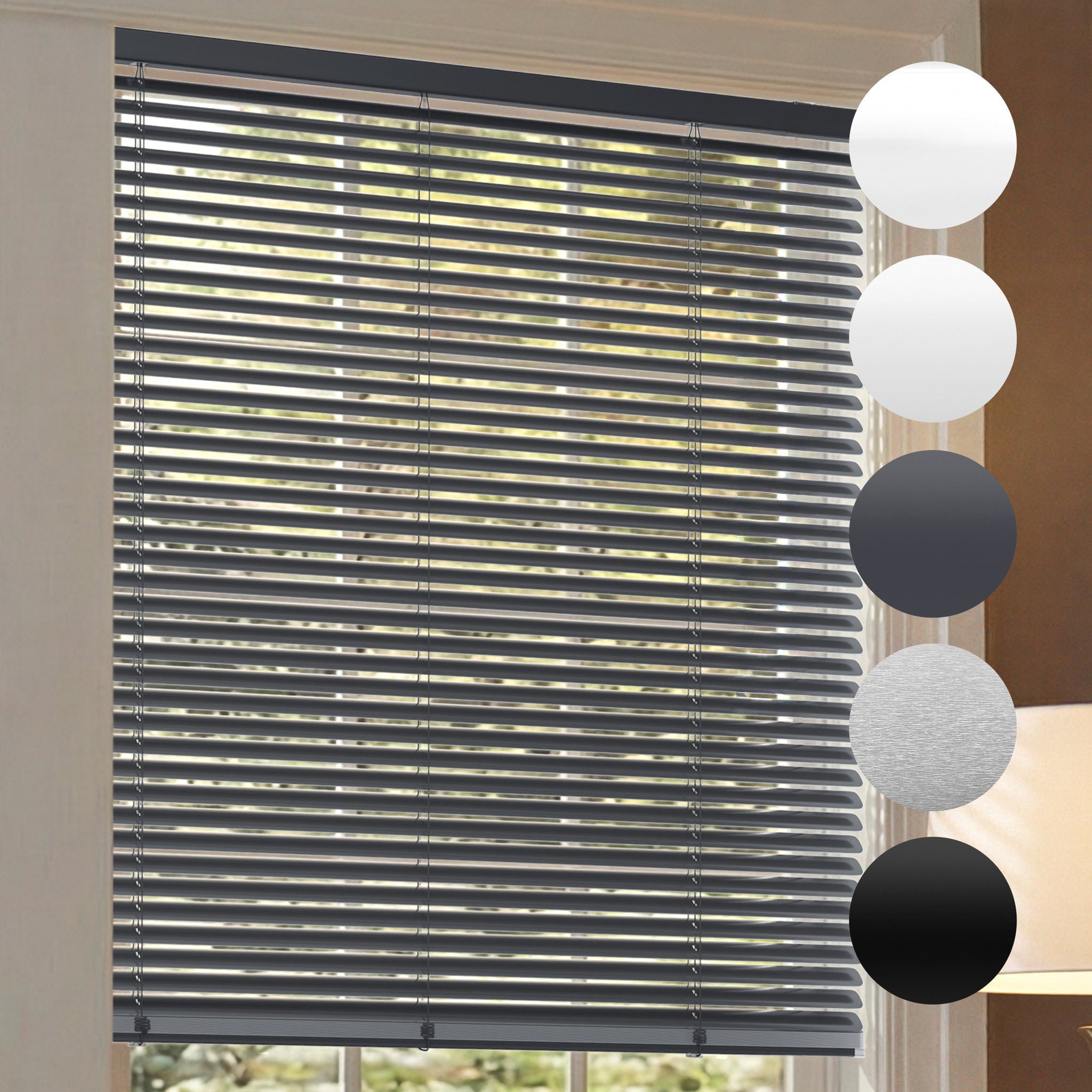 jalousiescout Jalousie Essential Line Alu-Jalousie 25mm Links 50x130cm Anthrazit Matt, ohne Bohren, geklemmt oder verschaubt, Montage ohne Bohren oder mit Schraubmontage möglich