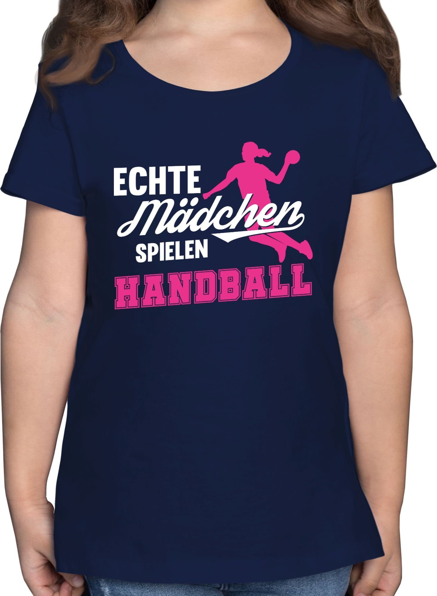 Shirtracer T-Shirt Echte Mädchen spielen Handball weiß / fuchsia Kinder Sport Kleidung 2 Dunkelblau