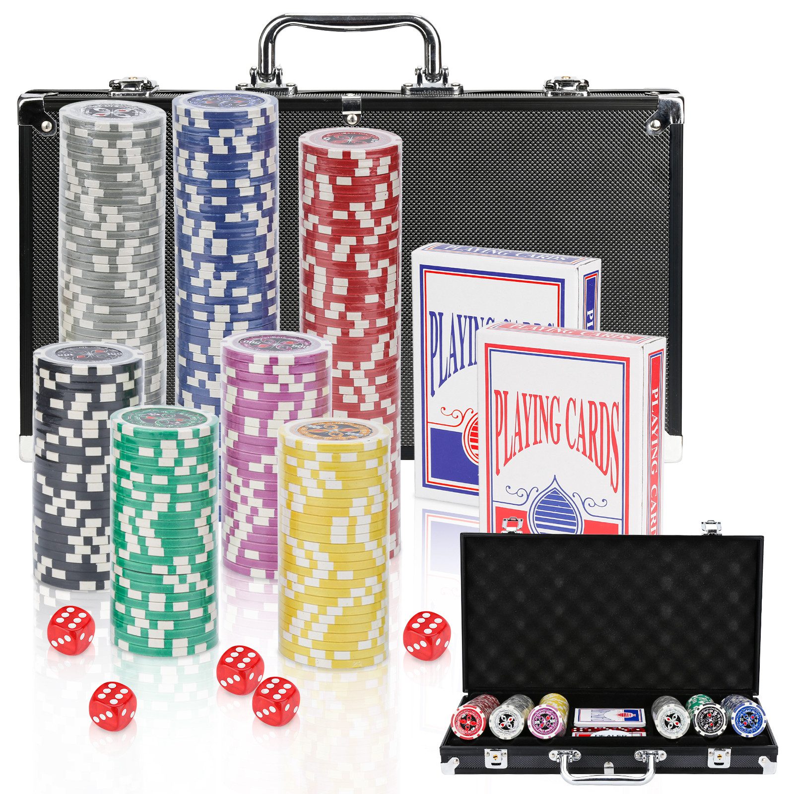 Clanmacy Spiel Pokerchips Button Alu Koffer Jetons Pokerset Pokerkoffer 300 Chips