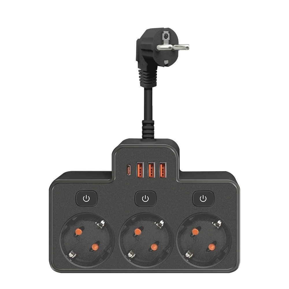 Athlix 3 Fach Steckdosenverlängerung mit USB Ladeports Steckdosenleiste 4000W Mehrfachsteckdose 7-fach (Kindersicherung, Überstrom-, Kurzschluss- und Überhitzungsschutz), 3 USB A + 1 USB C Anschluss, Umfassende Schutzfunktionen