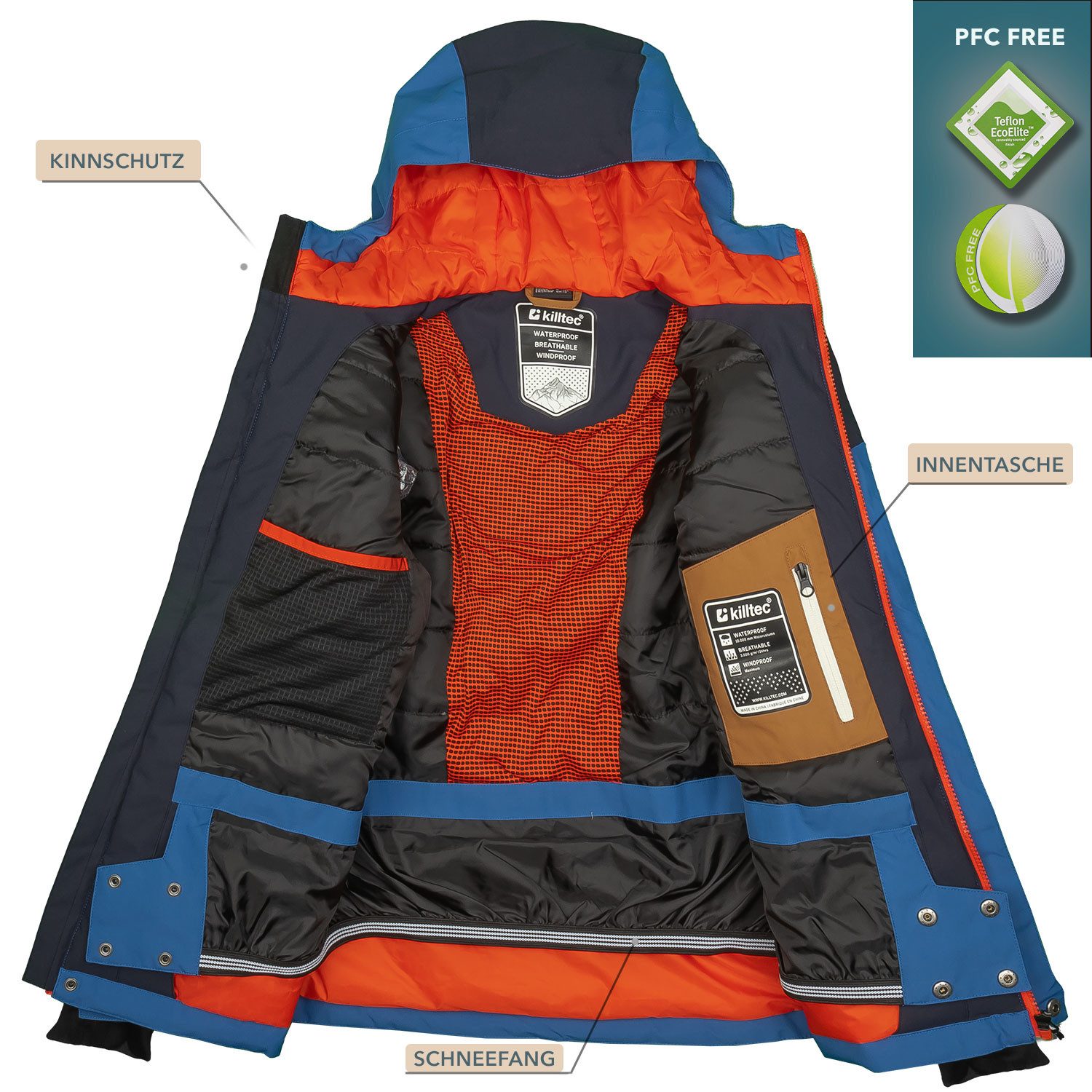 Killtec Skianzug Jungen Kinderskianzug Skijacke dunkelblau + Skihose braun, verschweißte Nähte