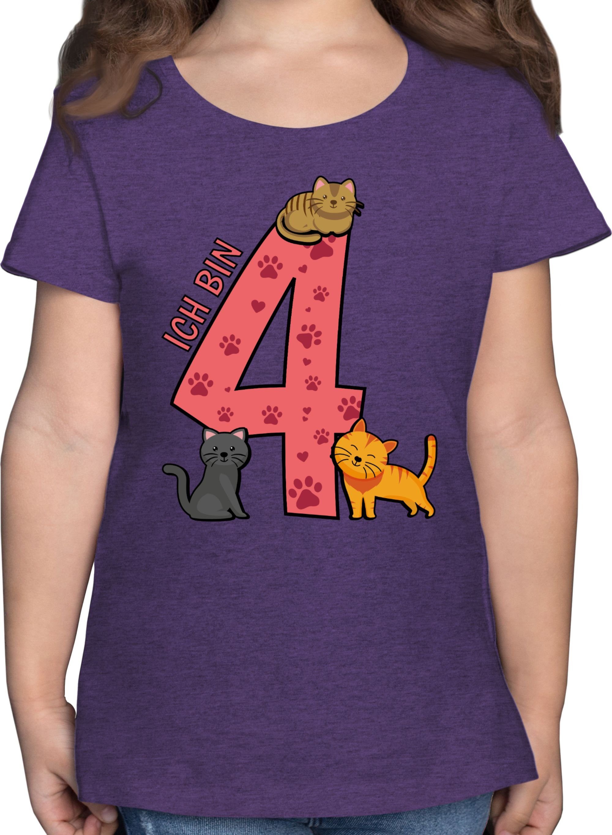 Shirtracer T-Shirt Katzen Vierter 4. Geburtstag 3 Lila Meliert