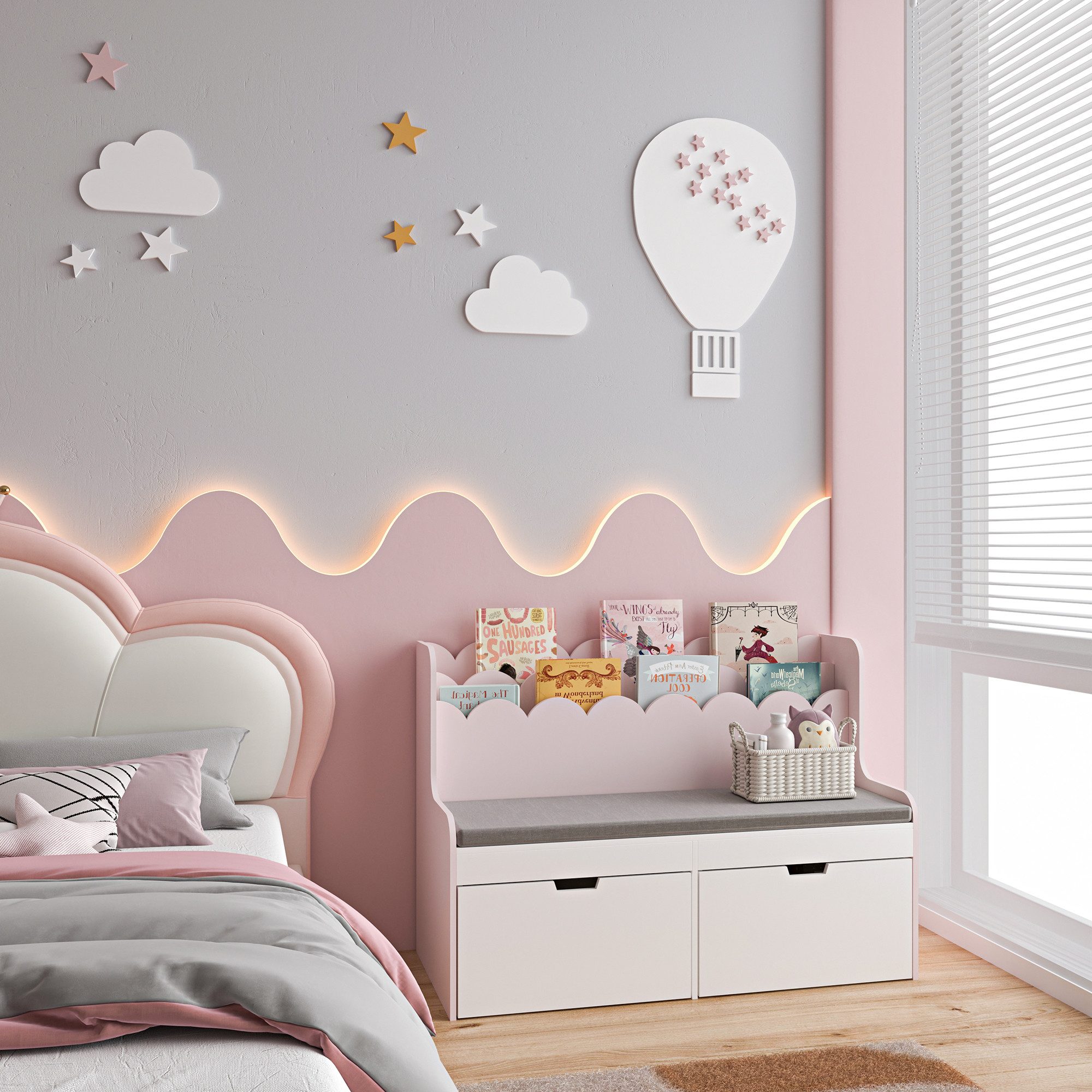 en.casa Sitzbank, mit Regal für Kinder »Vestnes« 100x45x70 cm Cotton Candy/ günstig online kaufen