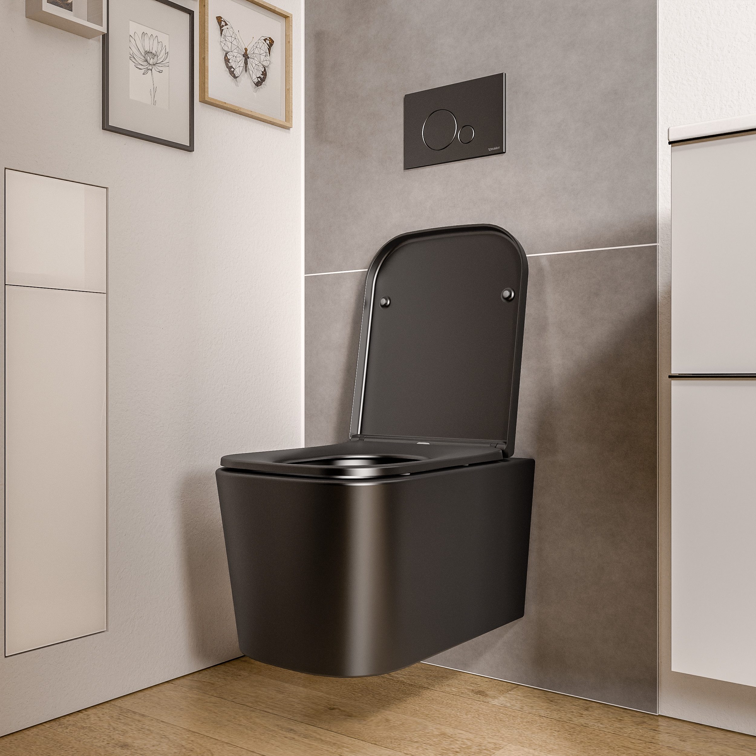 Bernstein Tiefspül-WC LAVOA, Wandmontage, Abgang Waagerecht, Modernes eckiges Design