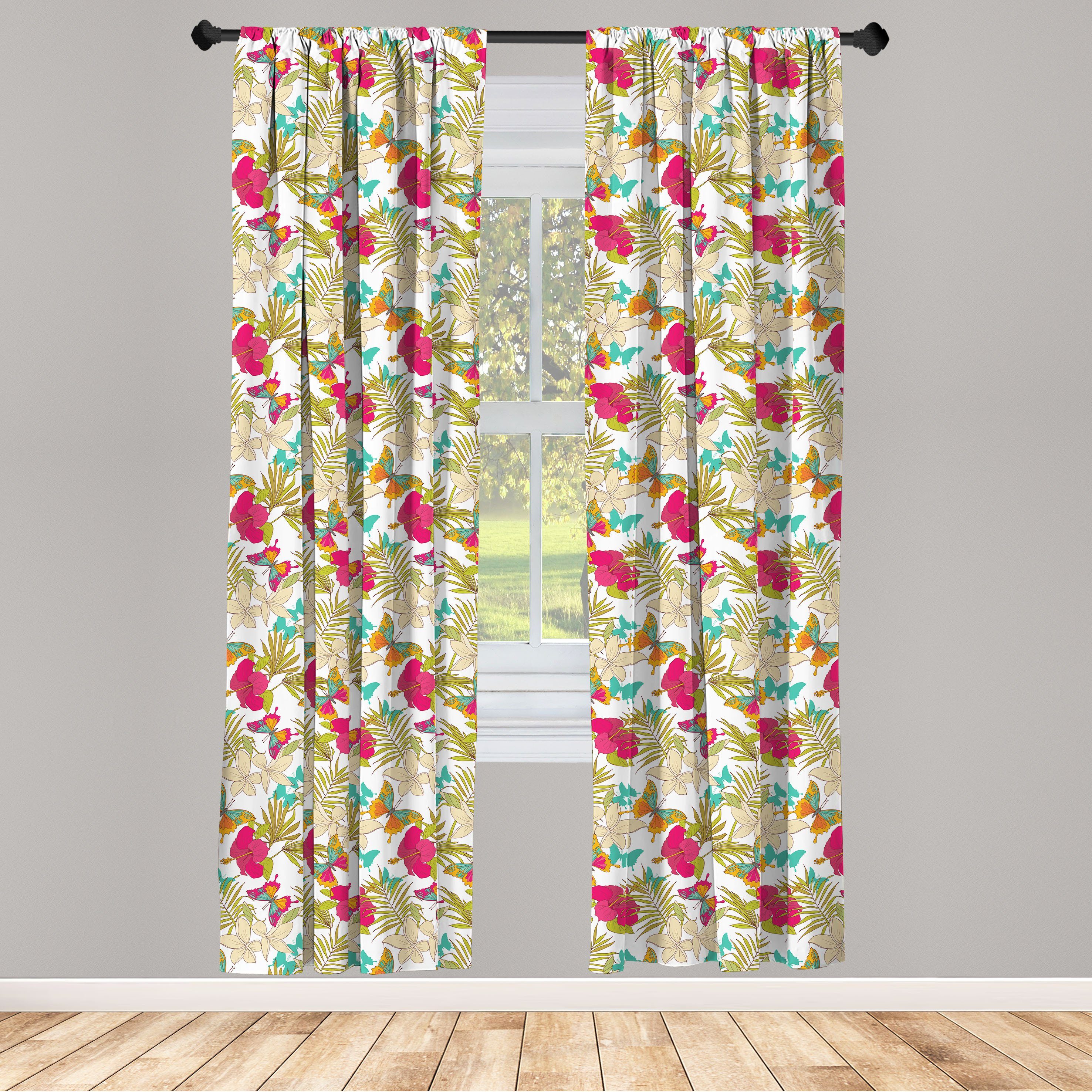 Gardine Vorhang für Wohnzimmer Schlafzimmer Dekor, Abakuhaus, Microfaser, Hawaii Tropische Blumen-Blätter