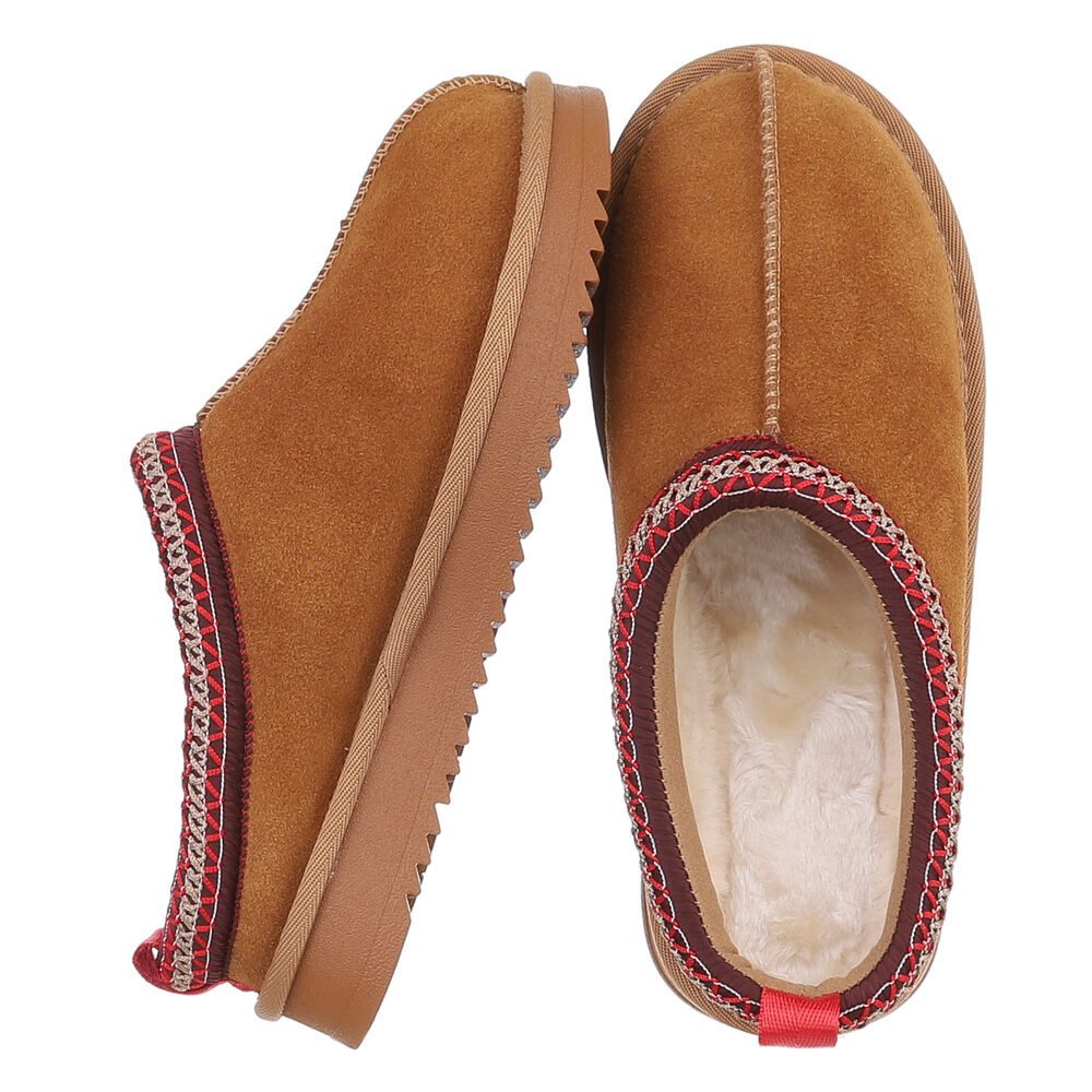 Ital-Design Echtleder Damen Slip-On Schuh mit Profilsohle für Freizeit Snowboots (92392460) Flach Flache Stiefeletten in Camel – Bild 2 von 5