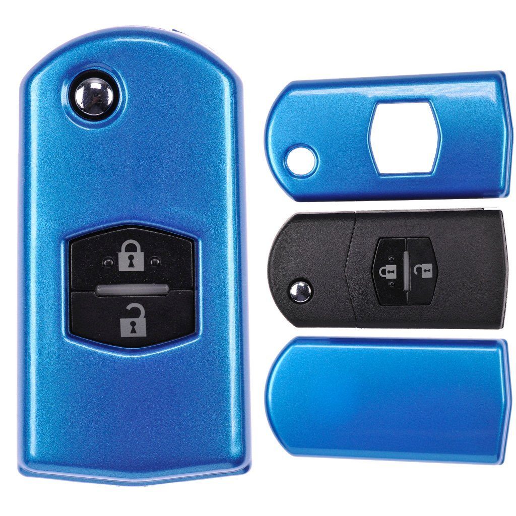 mt-key Schlüsseltasche Autoschlüssel Hardcover Schutzhülle Metallic Blue, für Mazda Klappschlüssel Metallic Blau