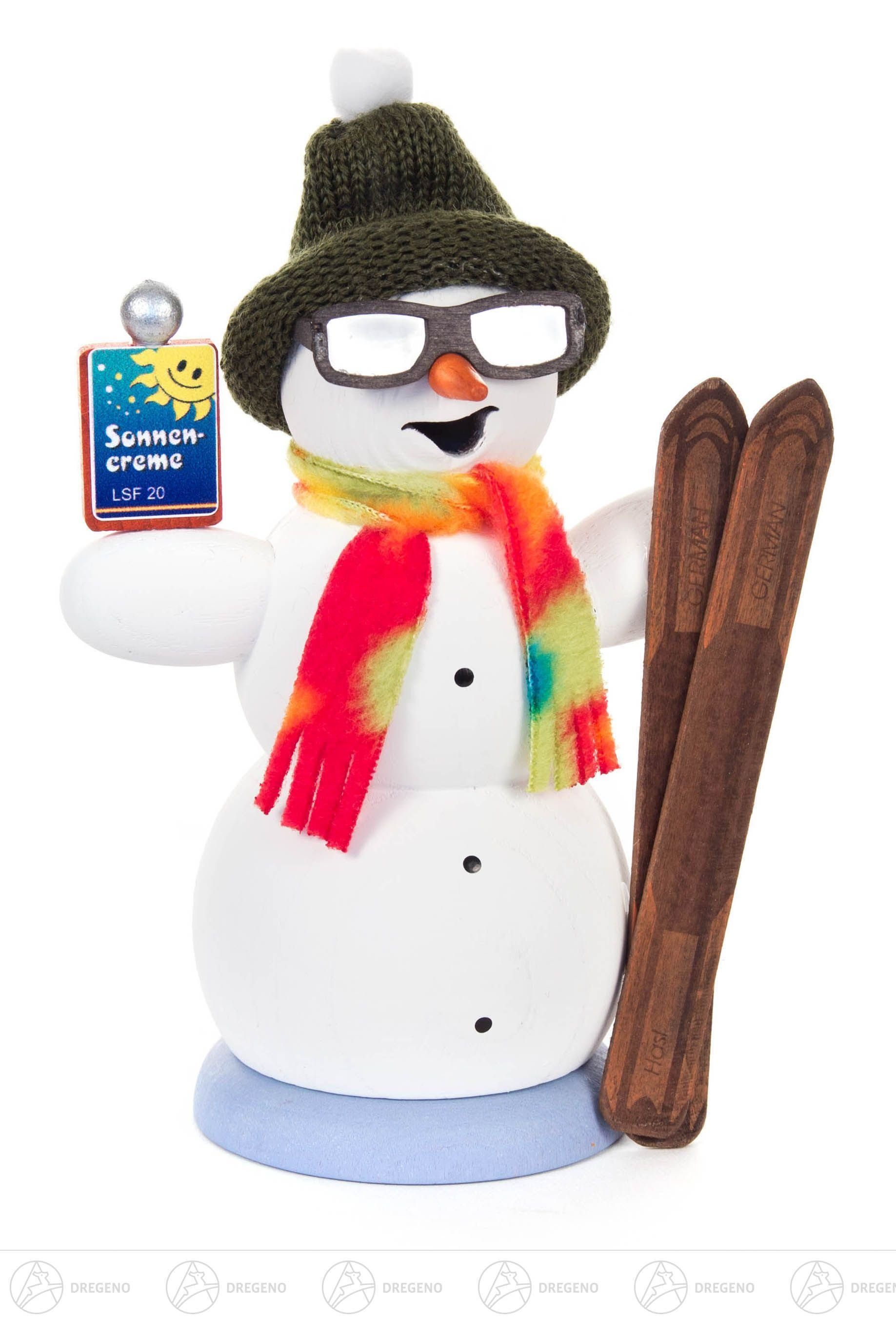 Dregeno Erzgebirge Räuchermännchen Räuchermann Schneemann Après Ski Höhe = 130mm NEU