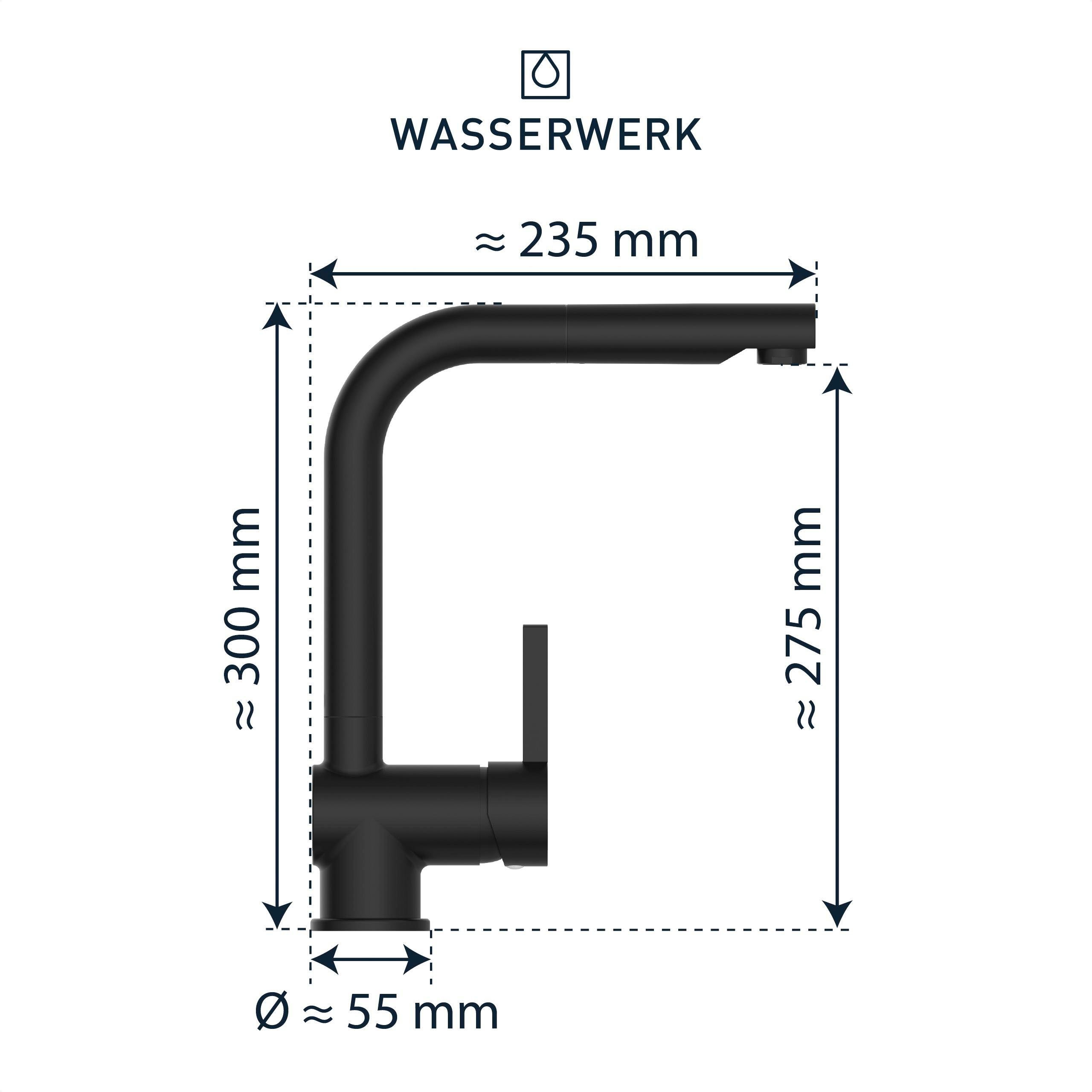 Schwarz schwenkbar, herausziehbar WASSERWERK Cold-Start-Funkt., WK 360° Wasserhahn, Einhebelmischer Spültischarmatur Küche, 4,