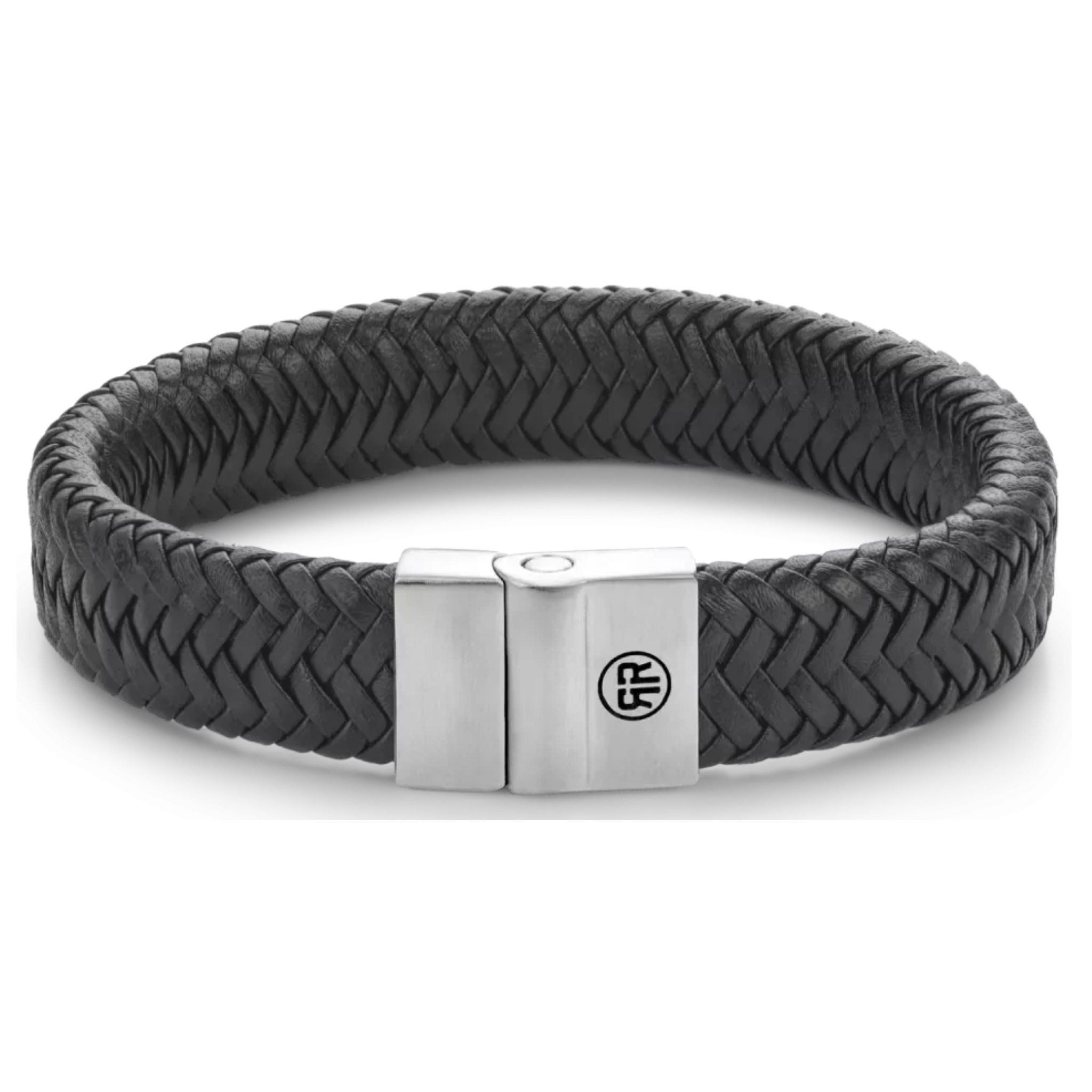 Rebel & Rose Armband Armband aus 15mm dickem, schwarzem Leder mit Edelstahlverschluss