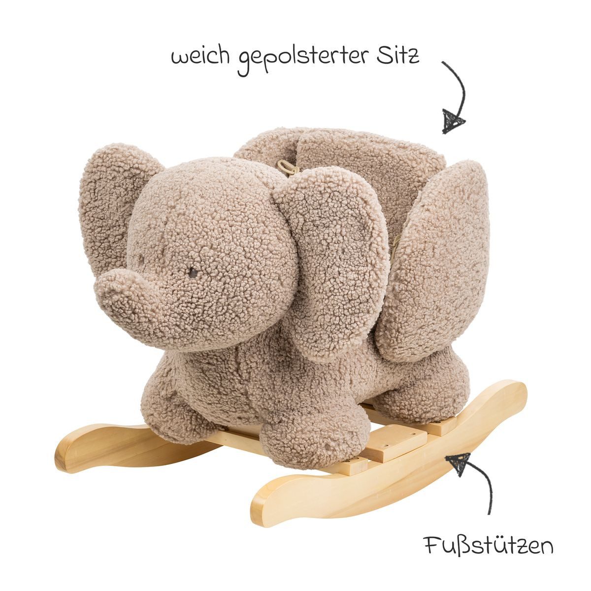 Nattou Steckenpferd Elefant - Taupe, ab 10 Monaten inkl. Sicherheitsgurt