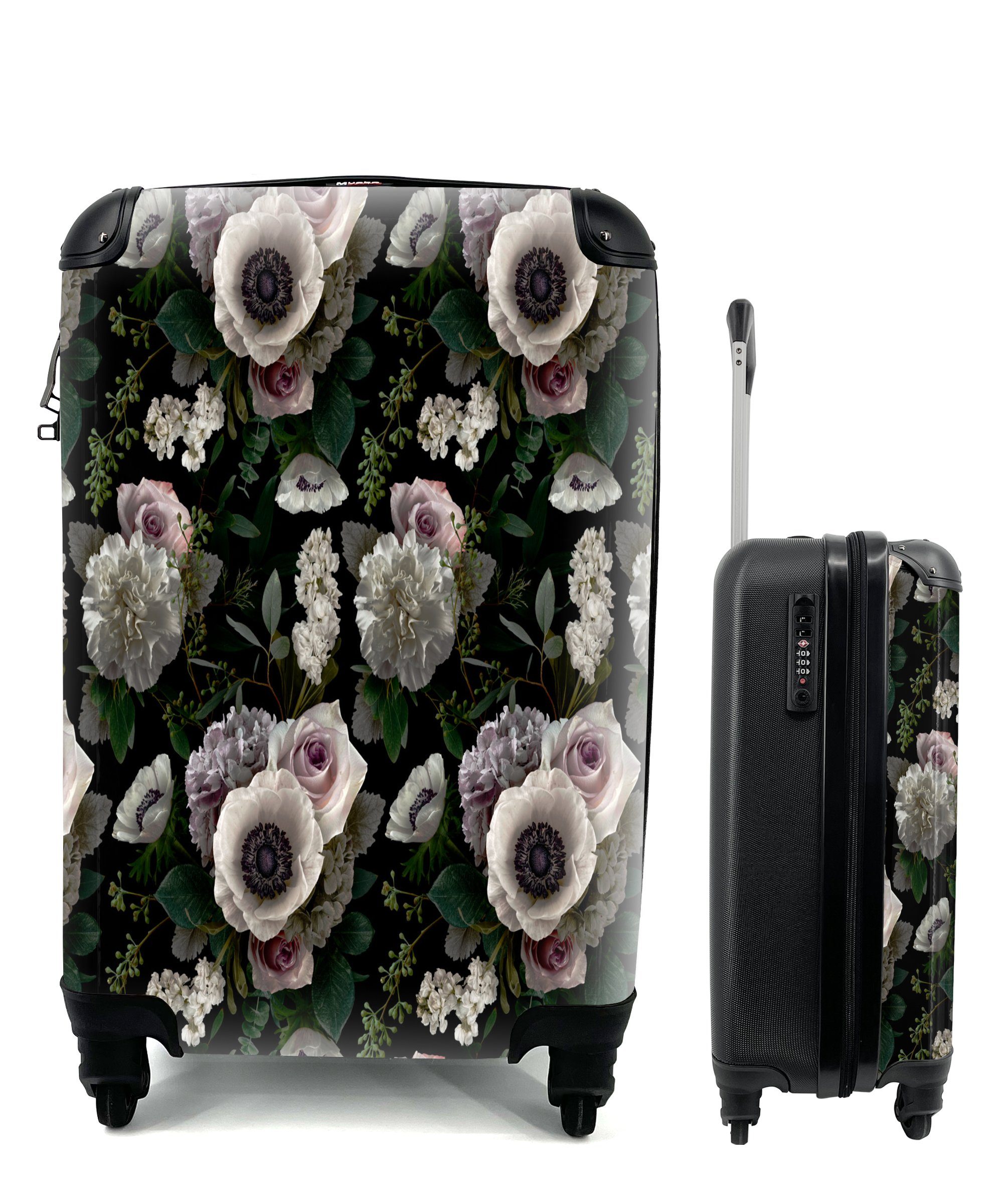 MuchoWow Handgepäckkoffer Blumen - Anemone - Rosa, 4 Rollen, Reisetasche mit rollen, Handgepäck für Ferien, Trolley, Reisekoffer