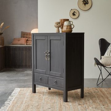 Tikamoon Sideboard Thaki Black Anrichte aus massivem Kiefernholz 80 cm