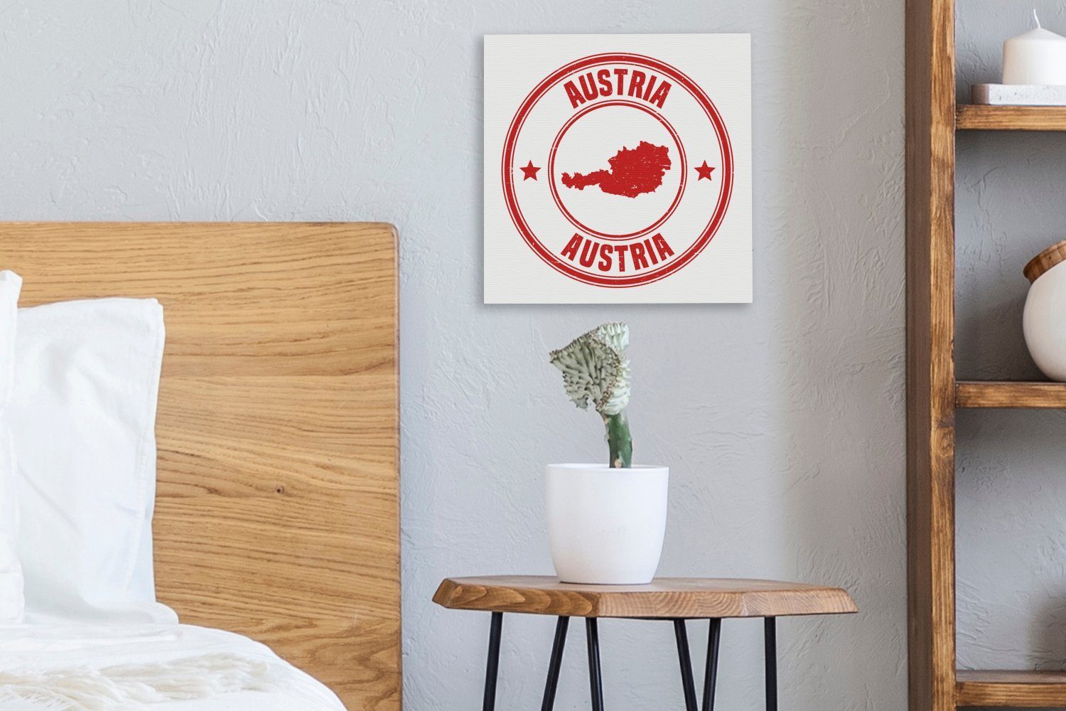 Leinwand Briefmarke (1 St), Eine für OneMillionCanvasses® Wohnzimmer Österreichs, Leinwandbild Bilder Schlafzimmer Illustration roten einer
