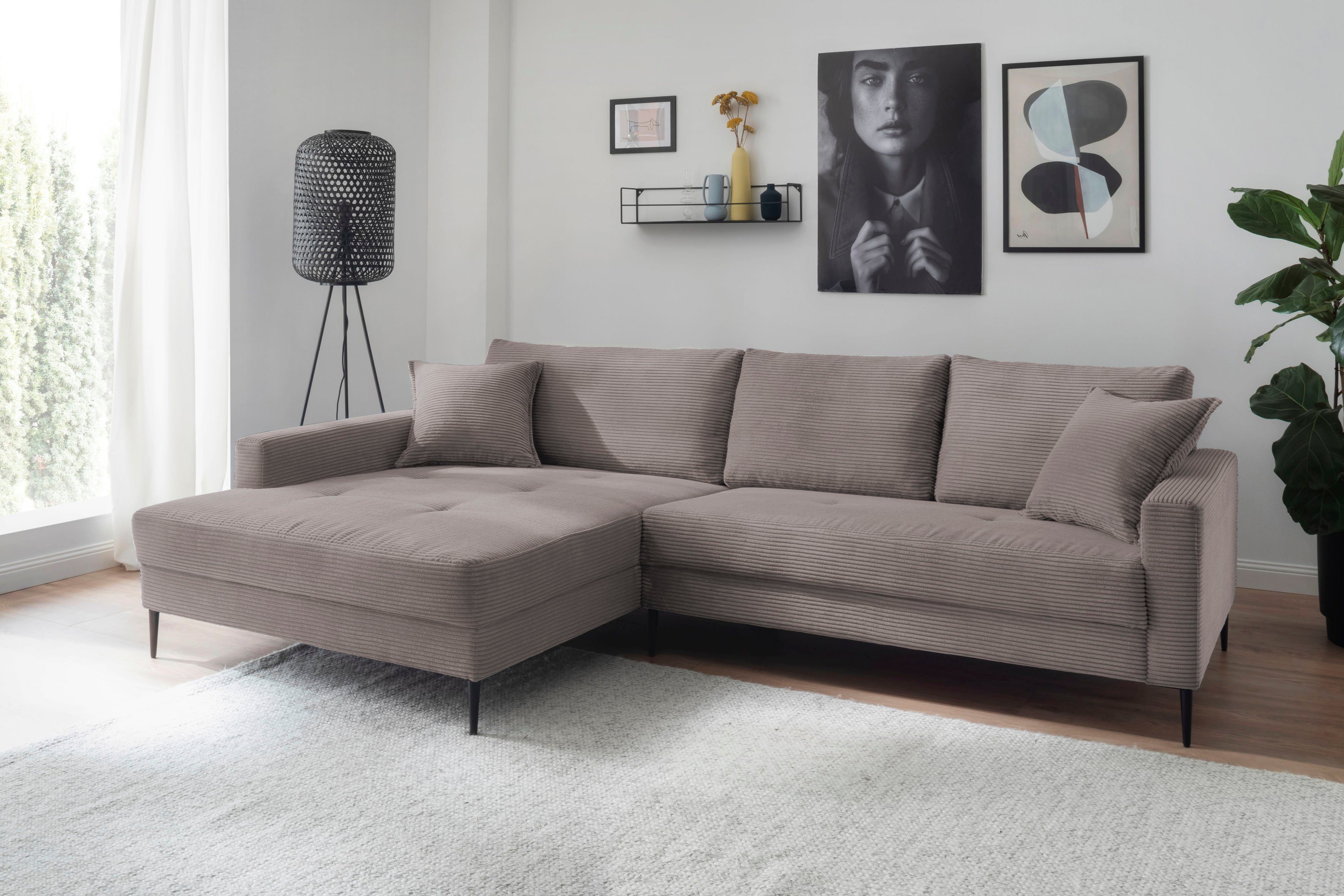 Trends by HG Ecksofa Summer L-Form, in Cord-Stoff mit Metallfuß günstig online kaufen