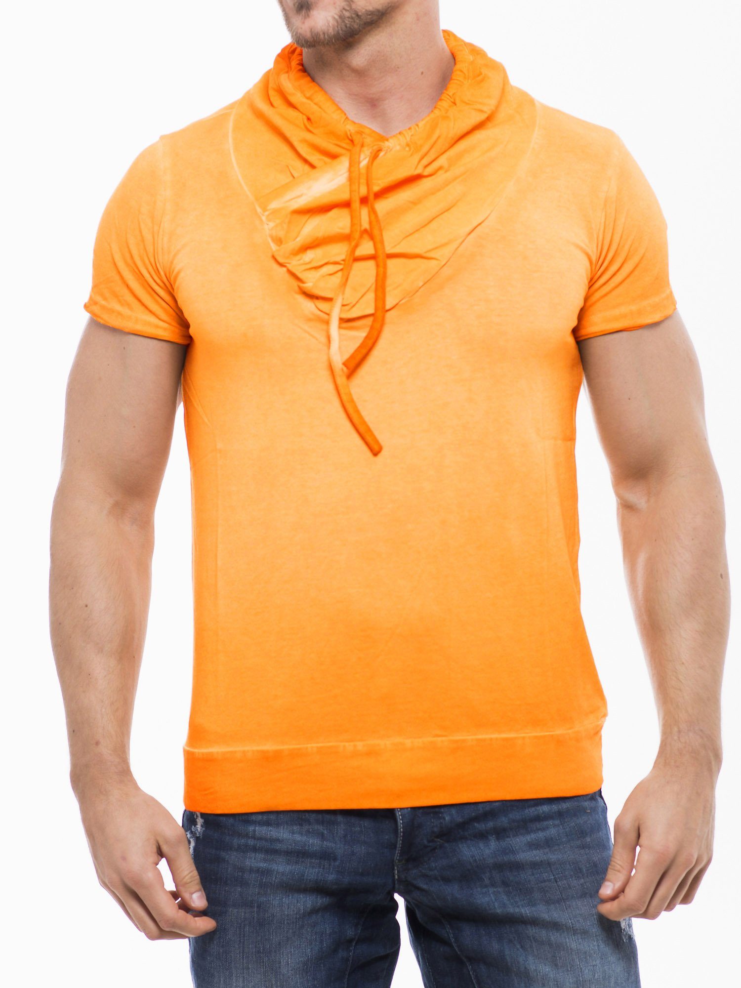 RMK T-Shirt T-Shirts Modelle mit Schal-Kragen, Streetwear Freizeit Orange (ohne Tasche)