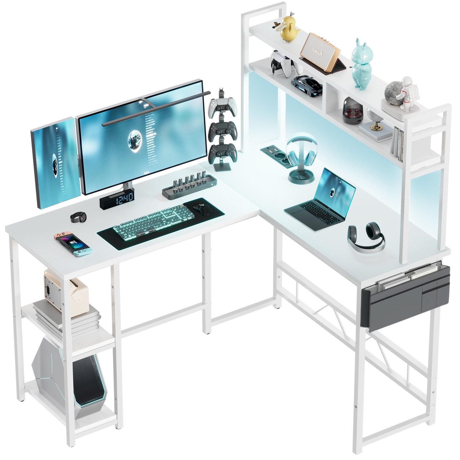 Furnicopia Eckschreibtisch 140 * 120cm Schreibtisch mit LED und USB L-förmi günstig online kaufen