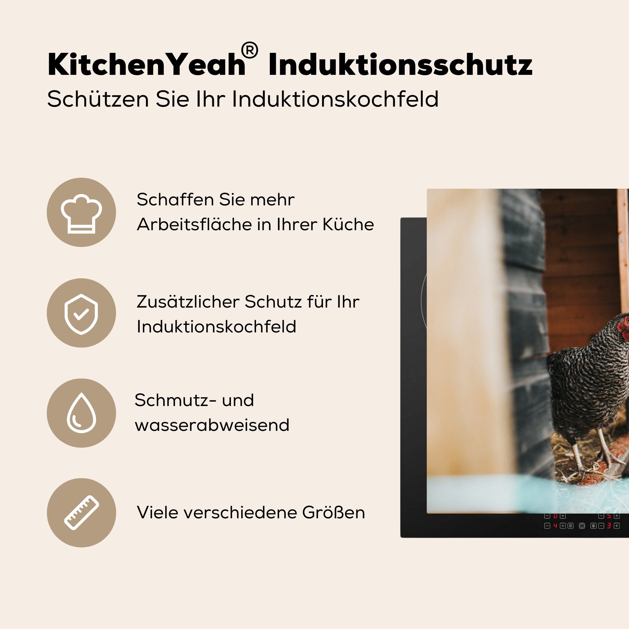 cm, 81x52 Induktionskochfeld Huhn für Herdblende-/Abdeckplatte Schwein Schutz küche, Ceranfeldabdeckung MuchoWow Bauernhof, tlg), - Vinyl, (1 - die