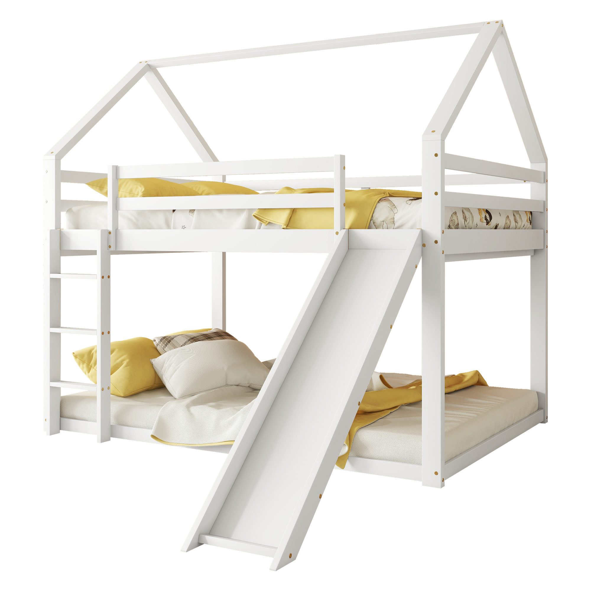 Hochbett aus Kiefernholz mit Rutsche und Leiter, Etagenbett mit Rausfallschutz