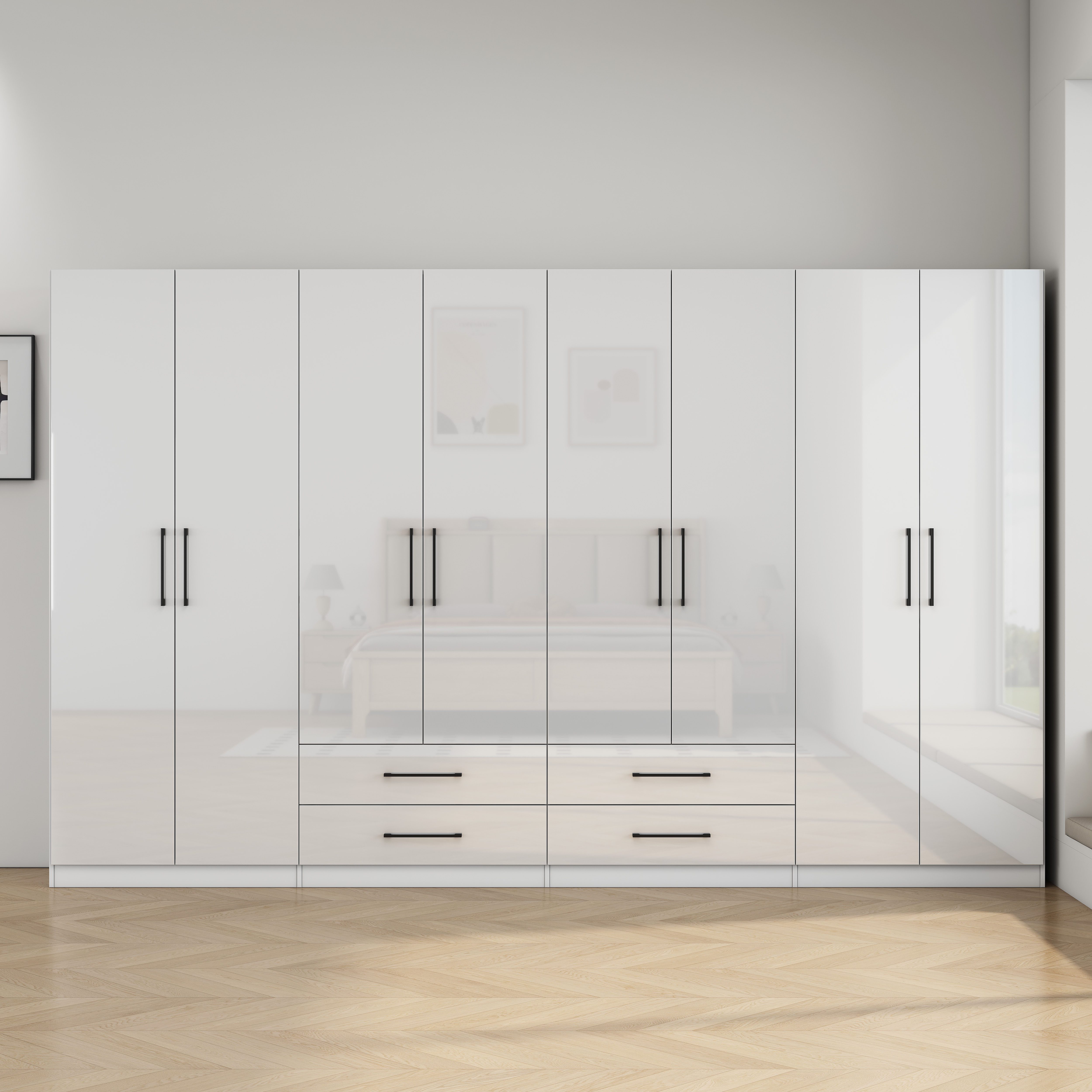 OTTO home Kleiderschrank Sylt Schlafzimmerschrank Garderobe Schrank in hochglanz mit 8 Türen Drehtürenschrank mit perfekter Innenausstattung