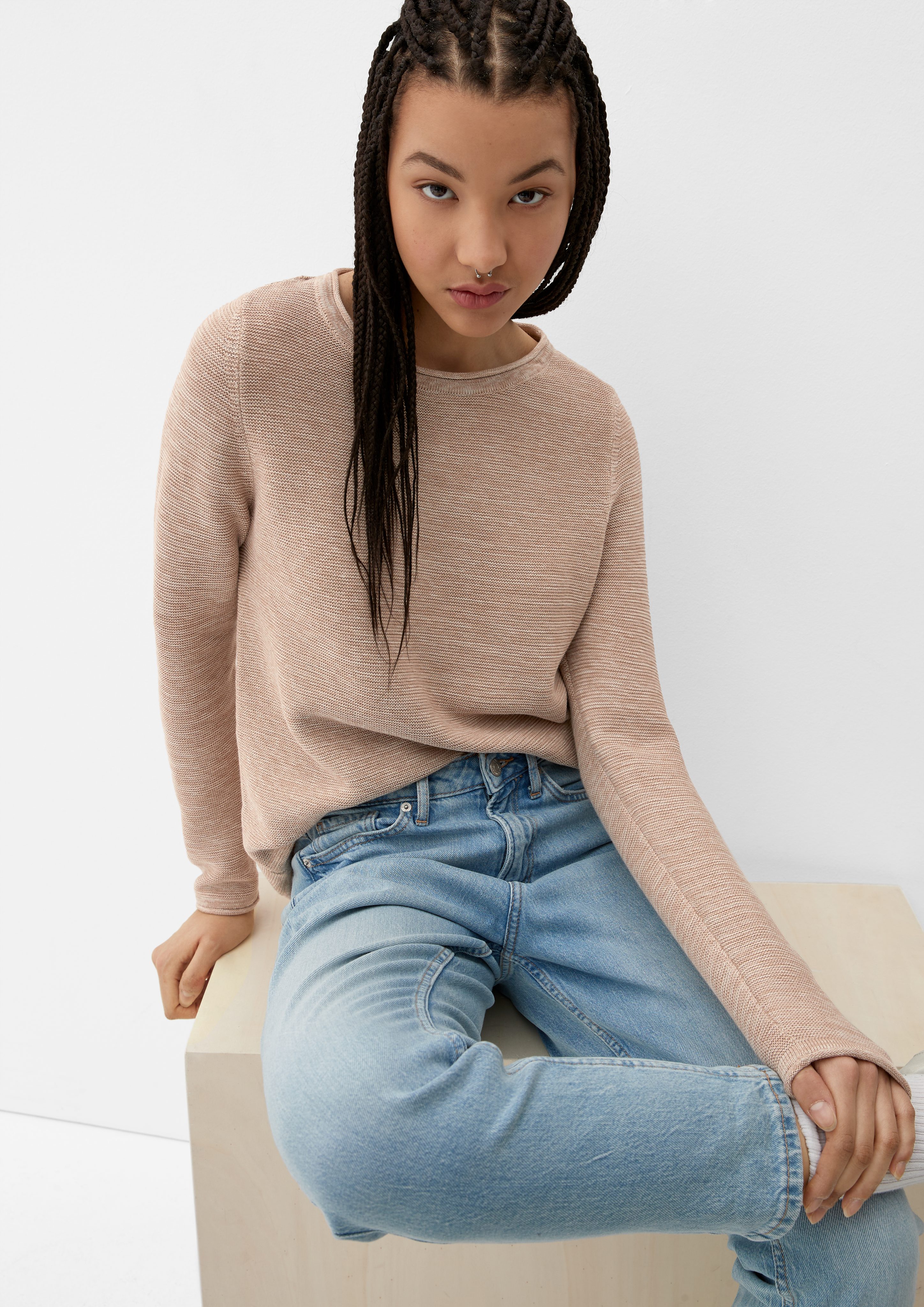 Strickpullover Pullover mit Rollsaumkanten