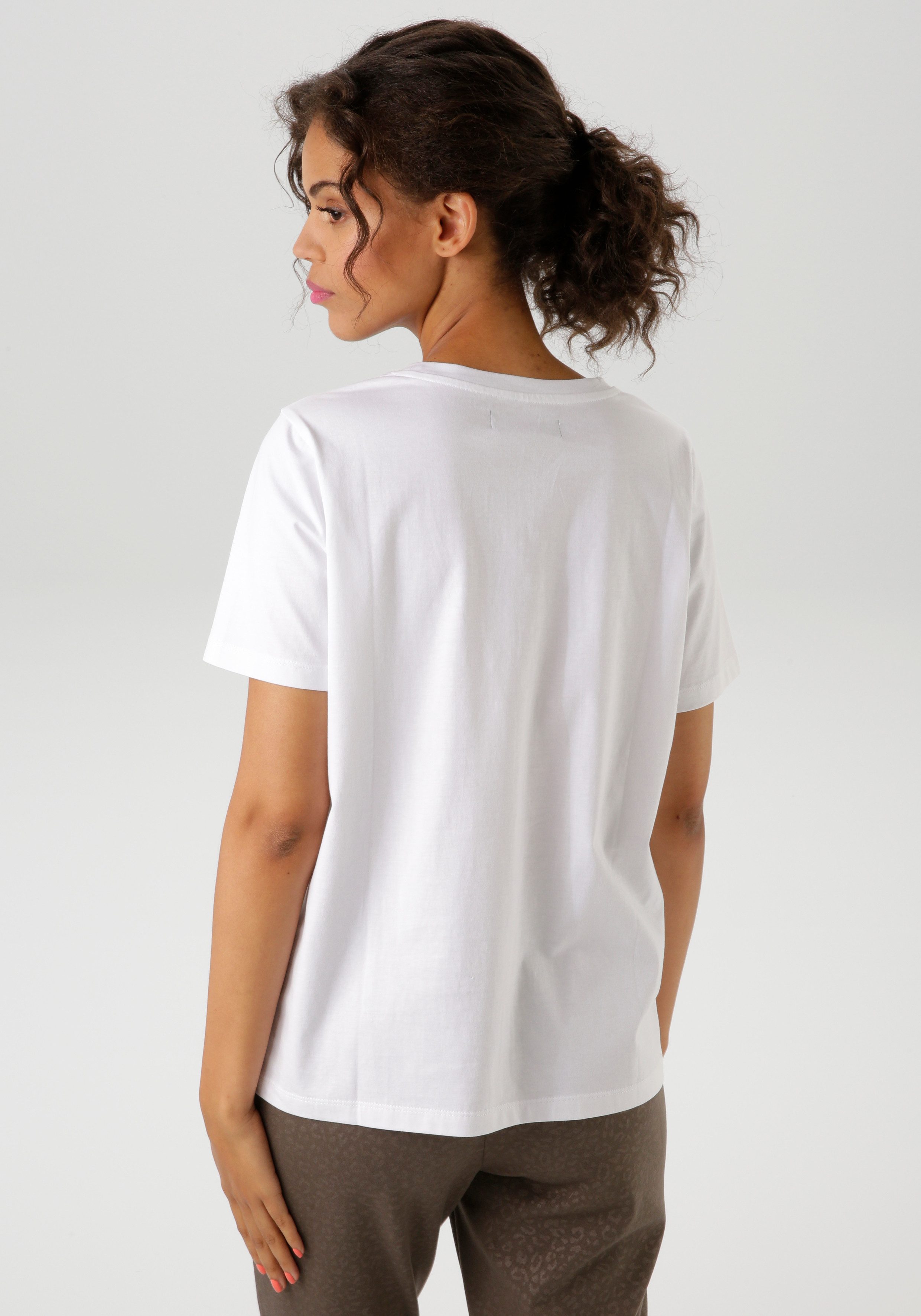 Aniston CASUAL T-Shirt mit goldfarbenen Glitzerdruck günstig online kaufen