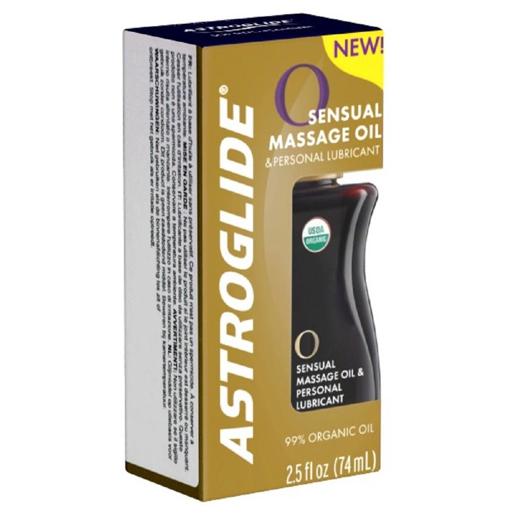 Astroglide Gleitgel O Sensual Massage Oil & Personal Lubricant, Flasche mit 74ml, biologisches Gleitgel auf Ölbasis, mit Kokosöl, für Veganer geeignet