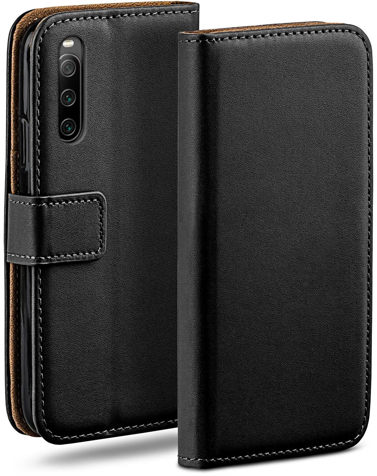moex Handyhülle für Sony Xperia 10 V Hülle Klappbar Book Case Schwarz 6,1 Zoll, Klapphülle Kartenfach Flip Cover Handytasche Leder Optik Schutzhülle