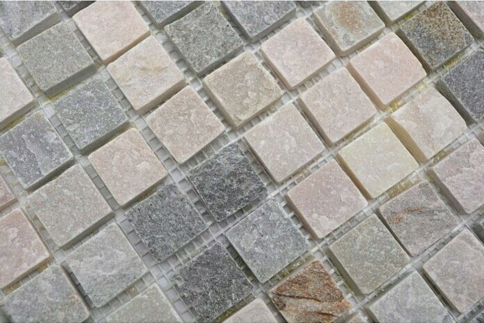 Naturstein Mosani Boden Dusche Wand Mosaik Fliese beige Quarzit grau Mosaikfliesen