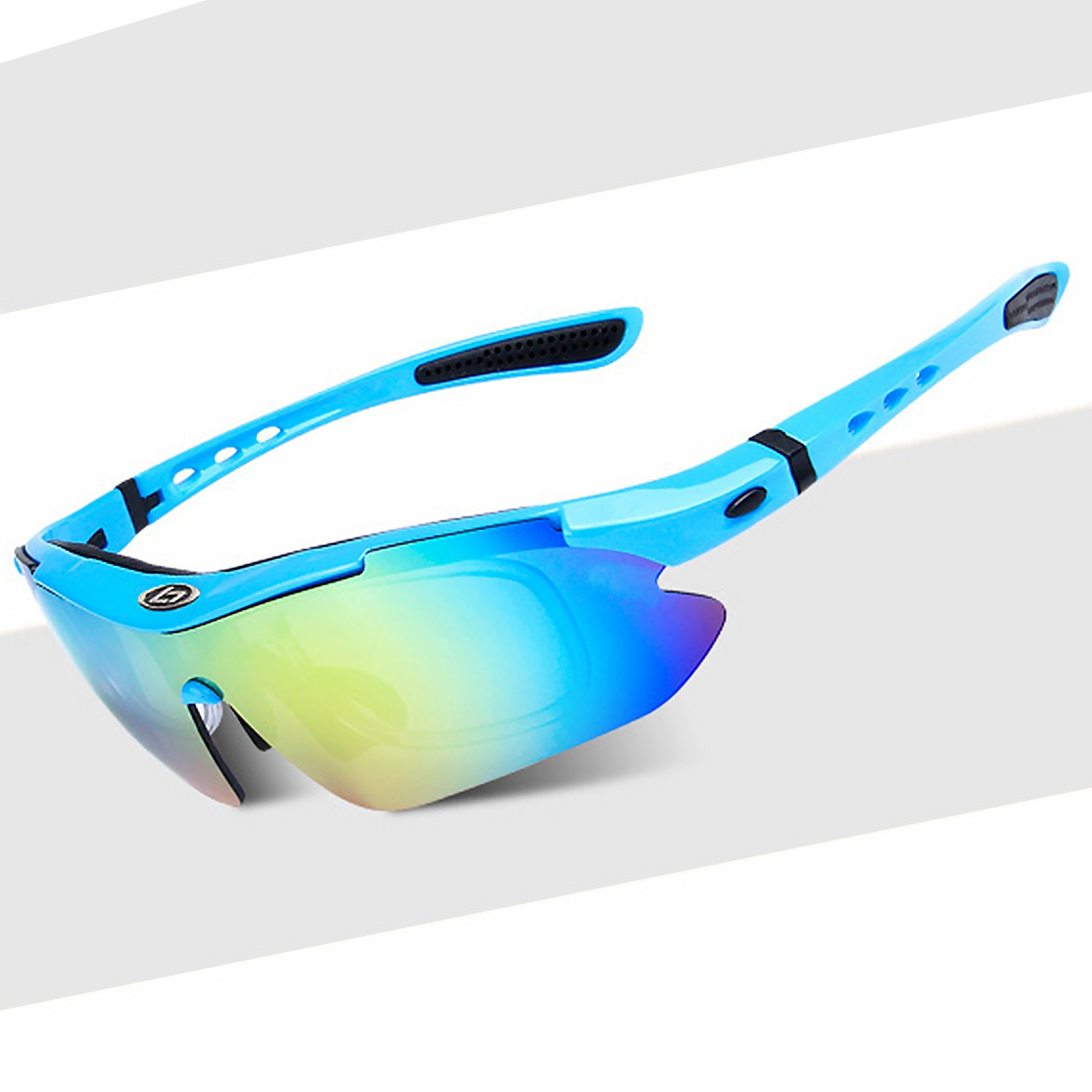 austauschbaren Radsportbrille, und Sportbrille, mit LeiGo UV-400-Schutz Sonnenbrille, Fahrradbrille Frauen Männer für Gläsern Radsportbrille, Fluoreszierendes-Blau 4 polarisierte