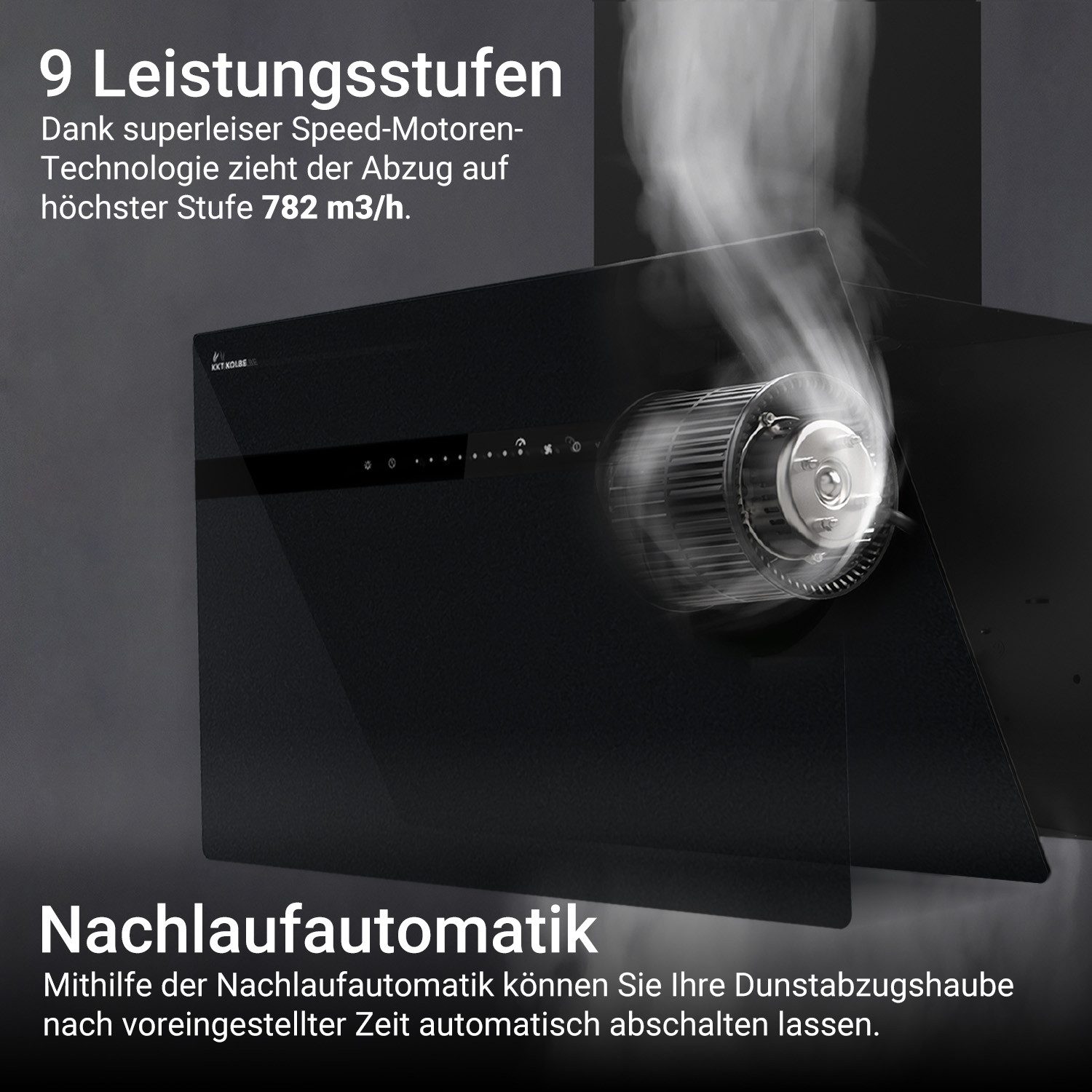 KKT KOLBE Wandhaube Dunstabzugshaube 60cm STYLE6005SMAO RGBW Ambientebeleuchtung Kopffrei / 60cm / Smarte WiFi-App / Schwarz / Glas / Schräghaube – Bild 5 von 5