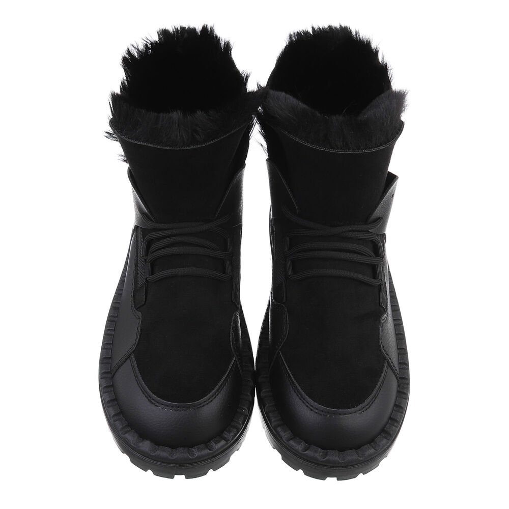 Ital-Design Damen Snowboots Freizeit Snowboots Flach Schnürstiefeletten in Schwarz