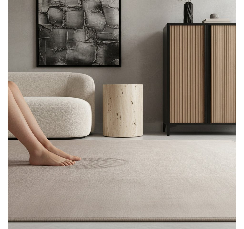 KADIMA DESIGN Teppich LECH Wohnzimmer Waschbar Schlafzimmer Wohnzimmerteppich Esszimmer Uni, Läufer, Höhe: 9 mm, Creme, 60x110 cm, Esszimmerteppich Fußbodenheizung Waschbar