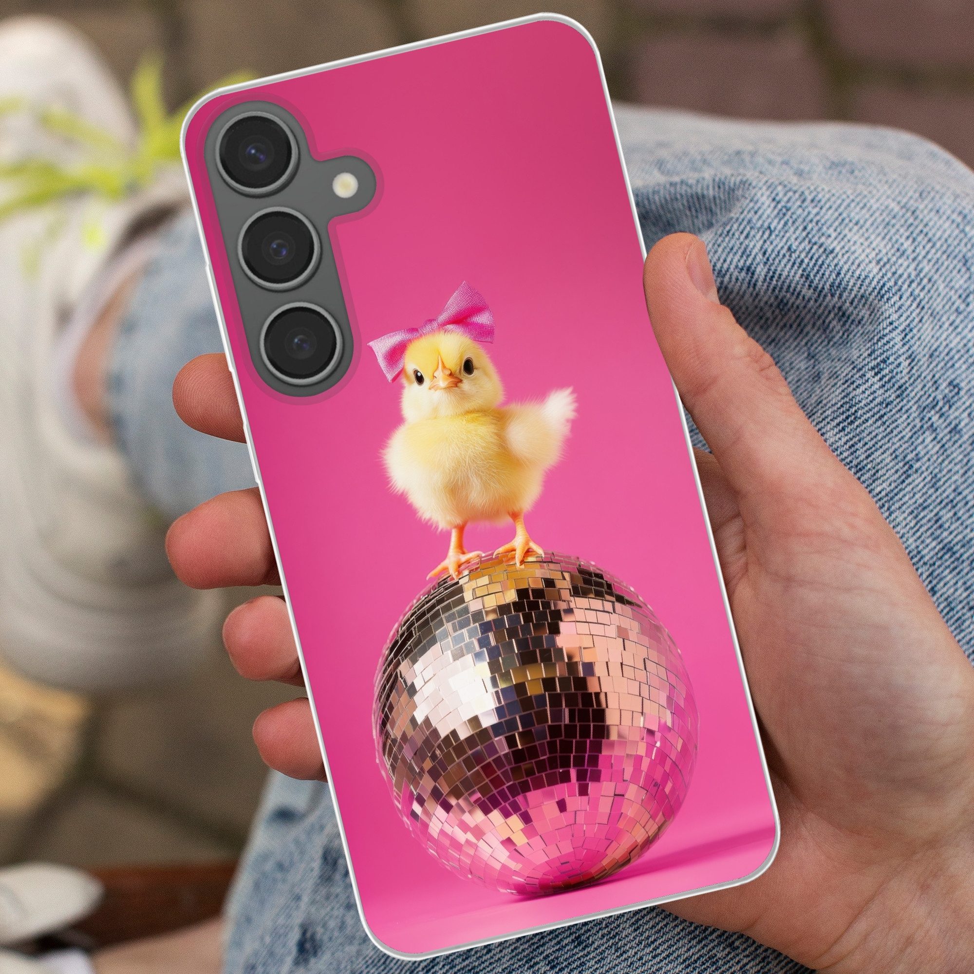 MuchoWow Handyhülle für Samsung Galaxy S24 Plus Discoball - Küken - Schleife, Phone Case, Silikon, Schutzhülle Dünn