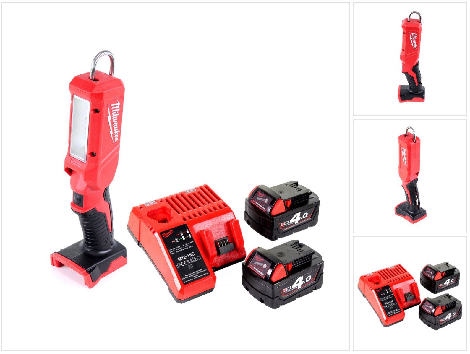 Milwaukee Baustrahler M18 IL-402C Akku Inspektionsleuchte mit 300 Lumen Solo + 2x 4,0 Ah Ak