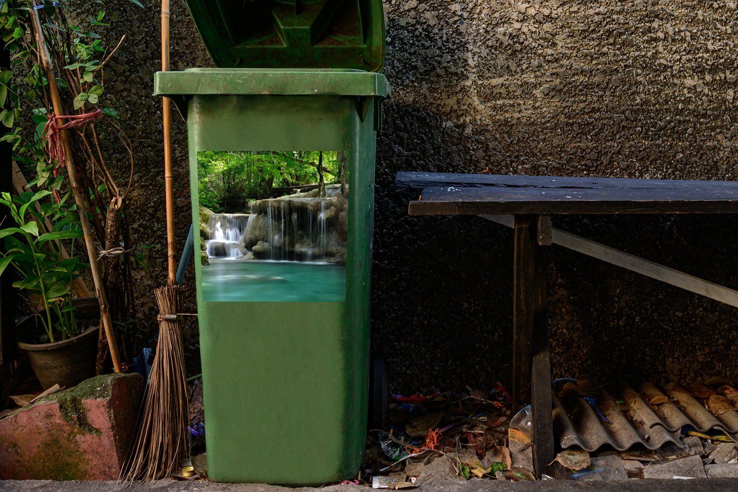 MuchoWow Wasserfälle Container, Abfalbehälter kleine Mehrere Mülltonne, in (1 Mülleimer-aufkleber, Sticker, Wandsticker Erawan-Nationalpark im Thailand St),
