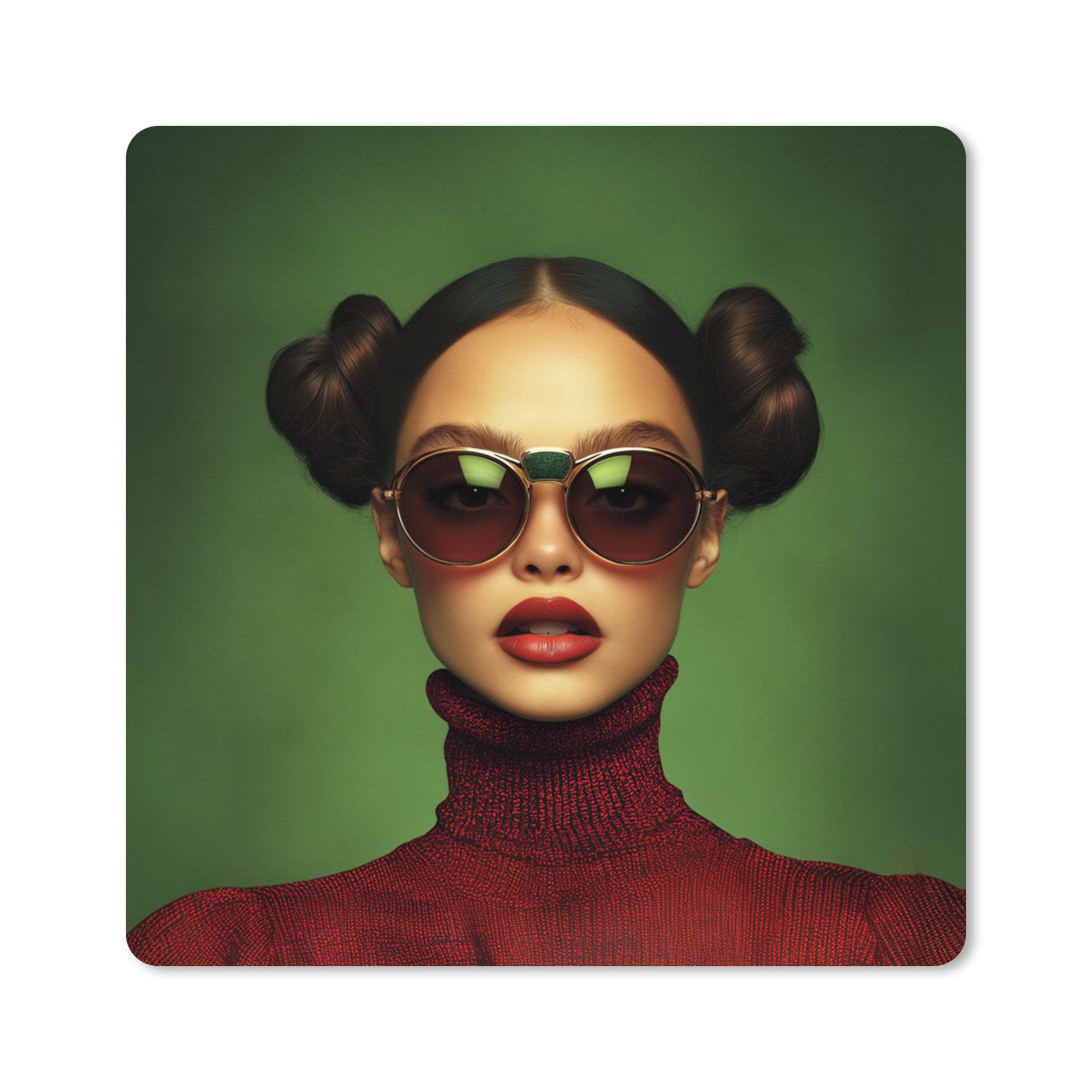 MuchoWow Mauspad Frau - Grün - Brille - Ästhetisch - Modern (1-St), Mauspad groß, Zubehör für Gaming Zimmer, Desk Mat, 80x80 cm