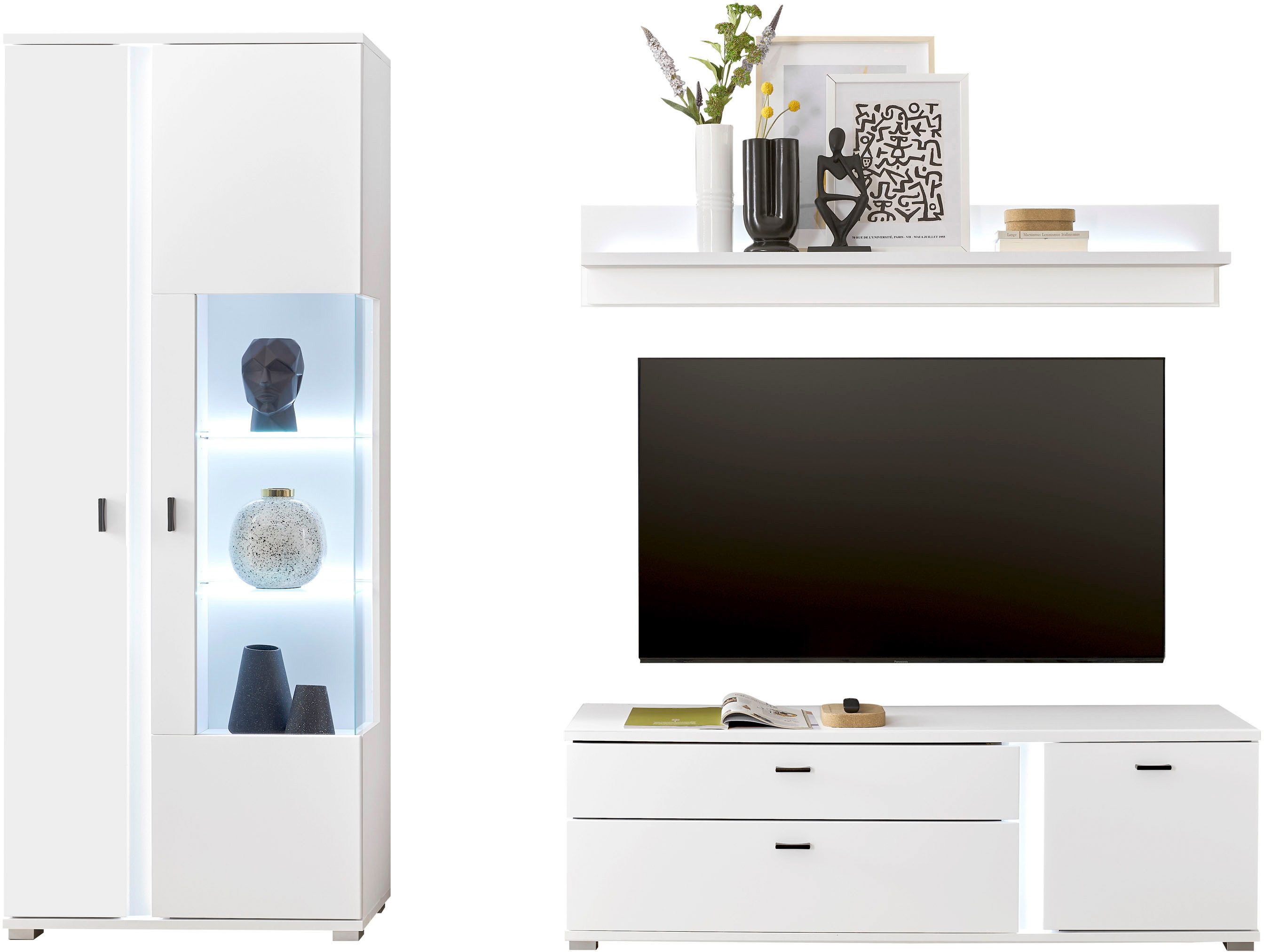 Home affaire Wohnwand LONG ISLAND, (Set, 3-St), in moderner Trendfarbe,inklusive senkrechter Beleuchtung,Breite 240 cm
