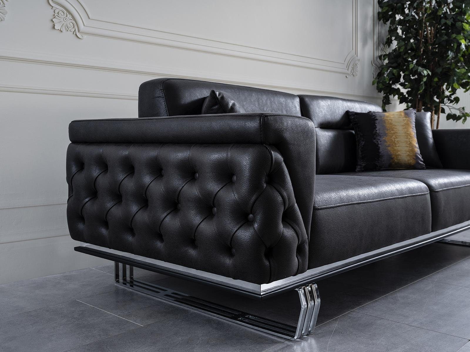 Sofa Made 2 in 2tlg, Kunstleder JVmoebel Sessel Sofa Teile, Sofagarnitur Europa Schwarz Sitz Komplette 41